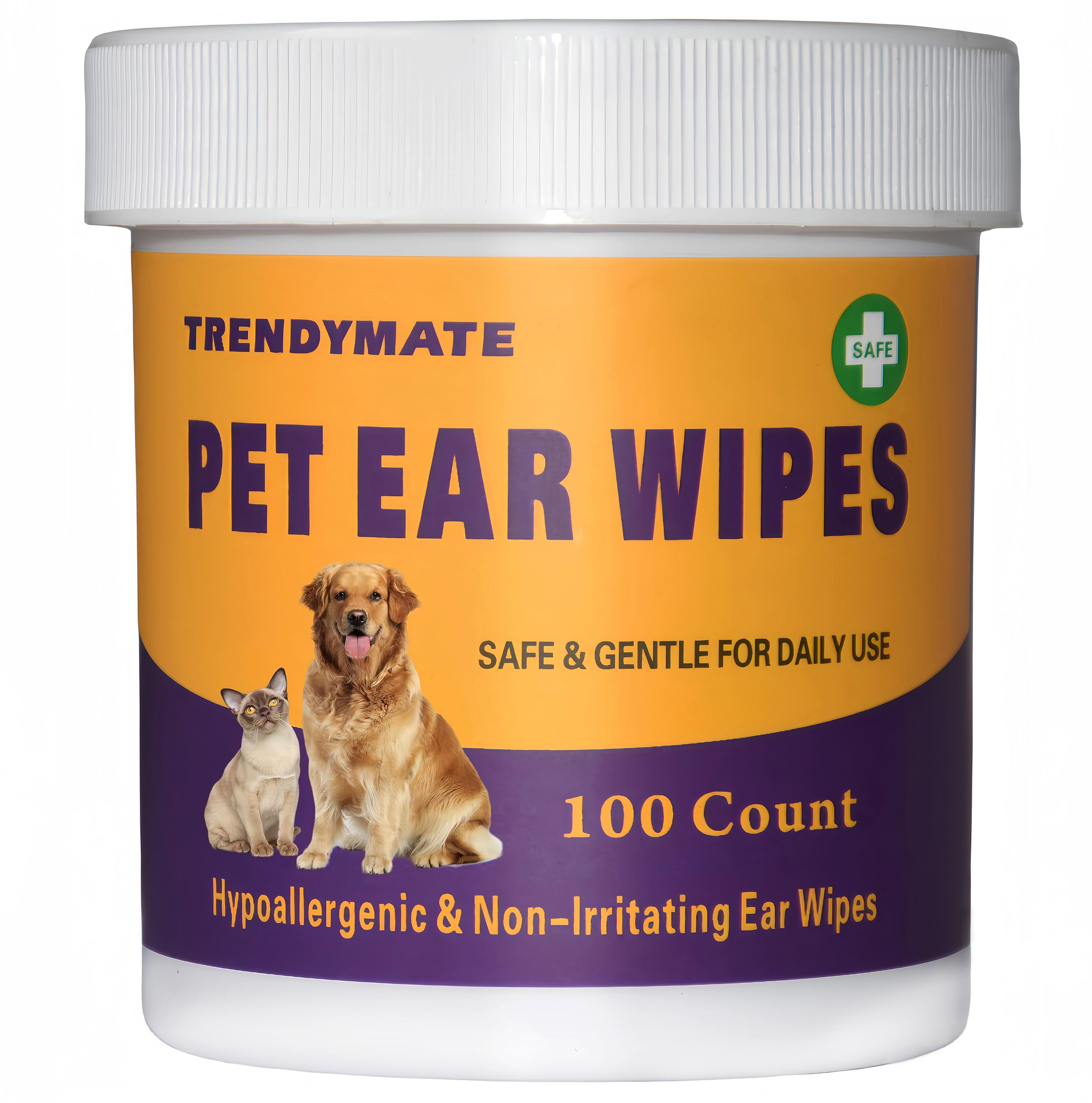 Pet Ear Wipes for Dogs & Cats | Gently Remove Ear Wax, Debris | Sooths & Deodorizes - Relieve Ear Itching & Inflammation, All Natural Ingredients | 100 Count