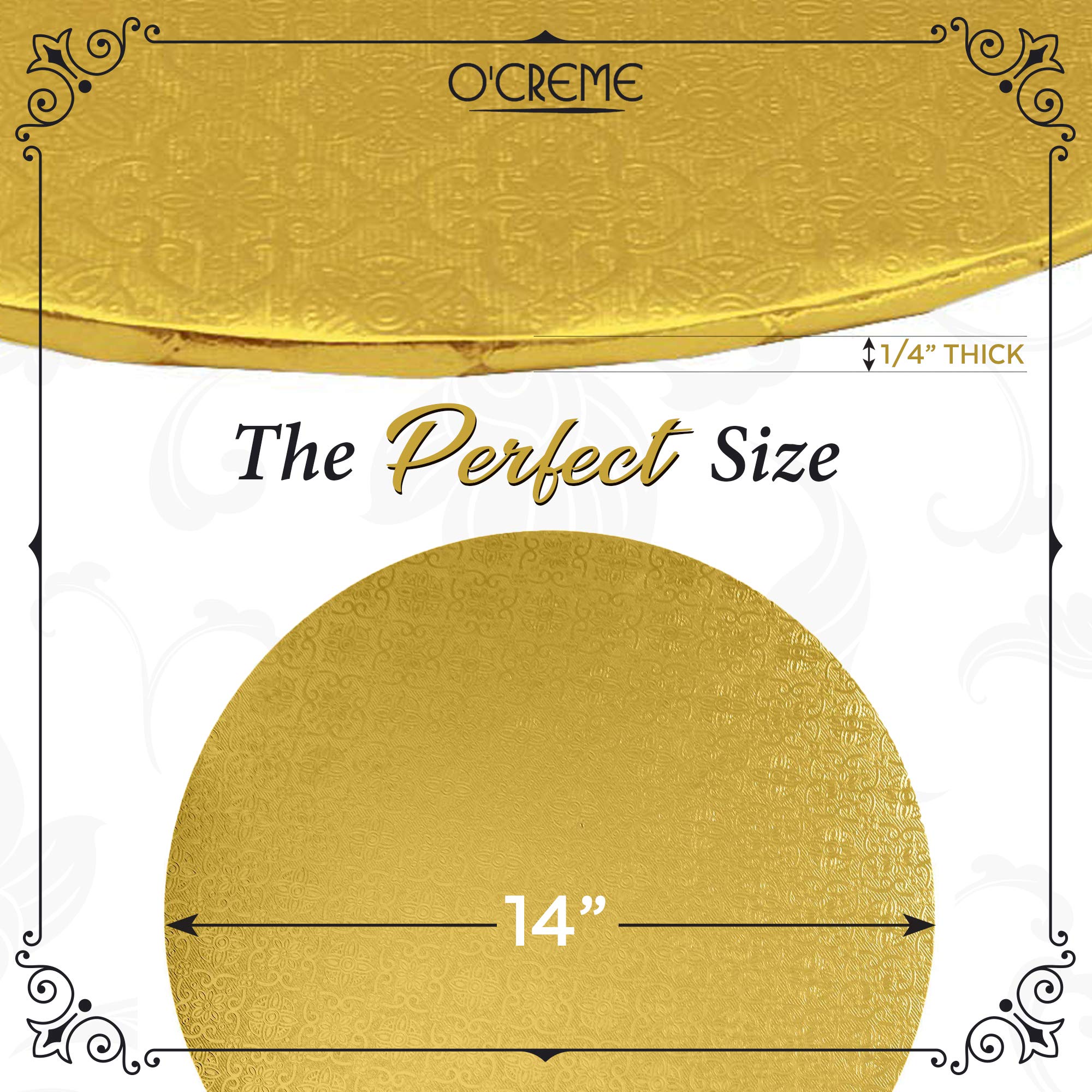 O'CREME Gold Wraparound Cake Pastry Round Drum Board 1/4 Inch Thick, 14 Inch Diameter - Pack of 10
