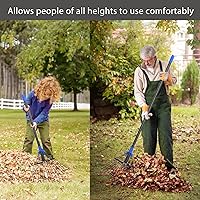 Vista 6 de Rastrillo de Hojas de Metal Ajustable con Mango Largo, Rastrillos de Jardín para Césped de Servicio Pesado con Cabeza Expandible de 8-17", Rastrillo