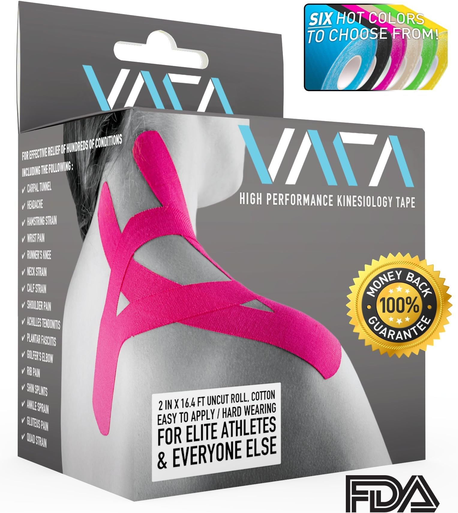 Vara Kinesiology Tape 2-inch x 16.4 ft Uncut Rolls by VARA Fit