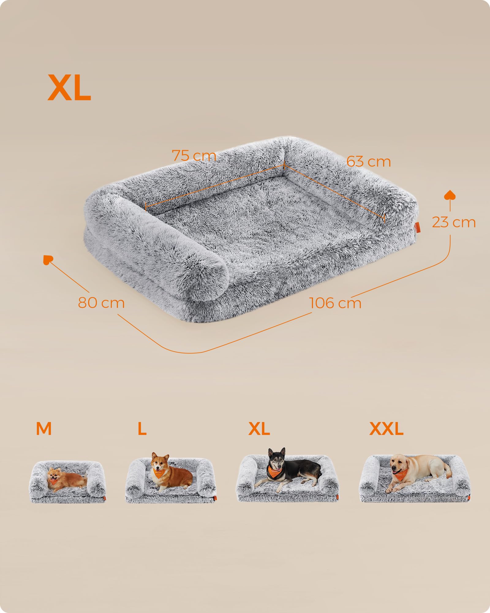 Feandrea FluffyHug Cuccia per Cani, Taglia XL, Divano Letto per Cani di Taglia Media e Grande, di Gommapiuma Ondulata, Copertura Lavabile Sfoderabile, 106 x 80 x 23 cm, Grigio Ombré PGW233G01