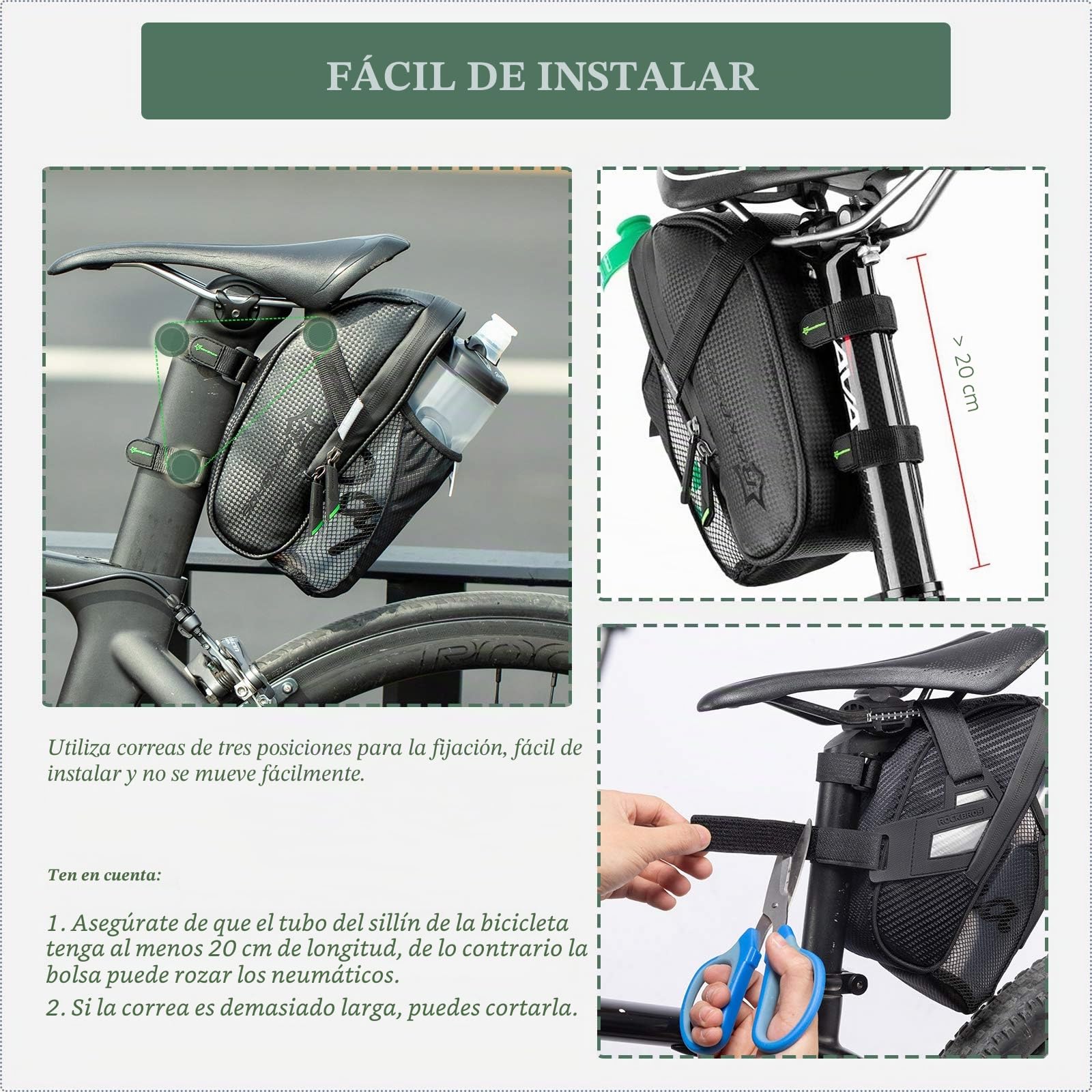 ROCKBROS Bolsa Sillín de Bicicleta, Alforja Asiento Grande Multifunción para Bidón, para MTB Bicicleta Carretera