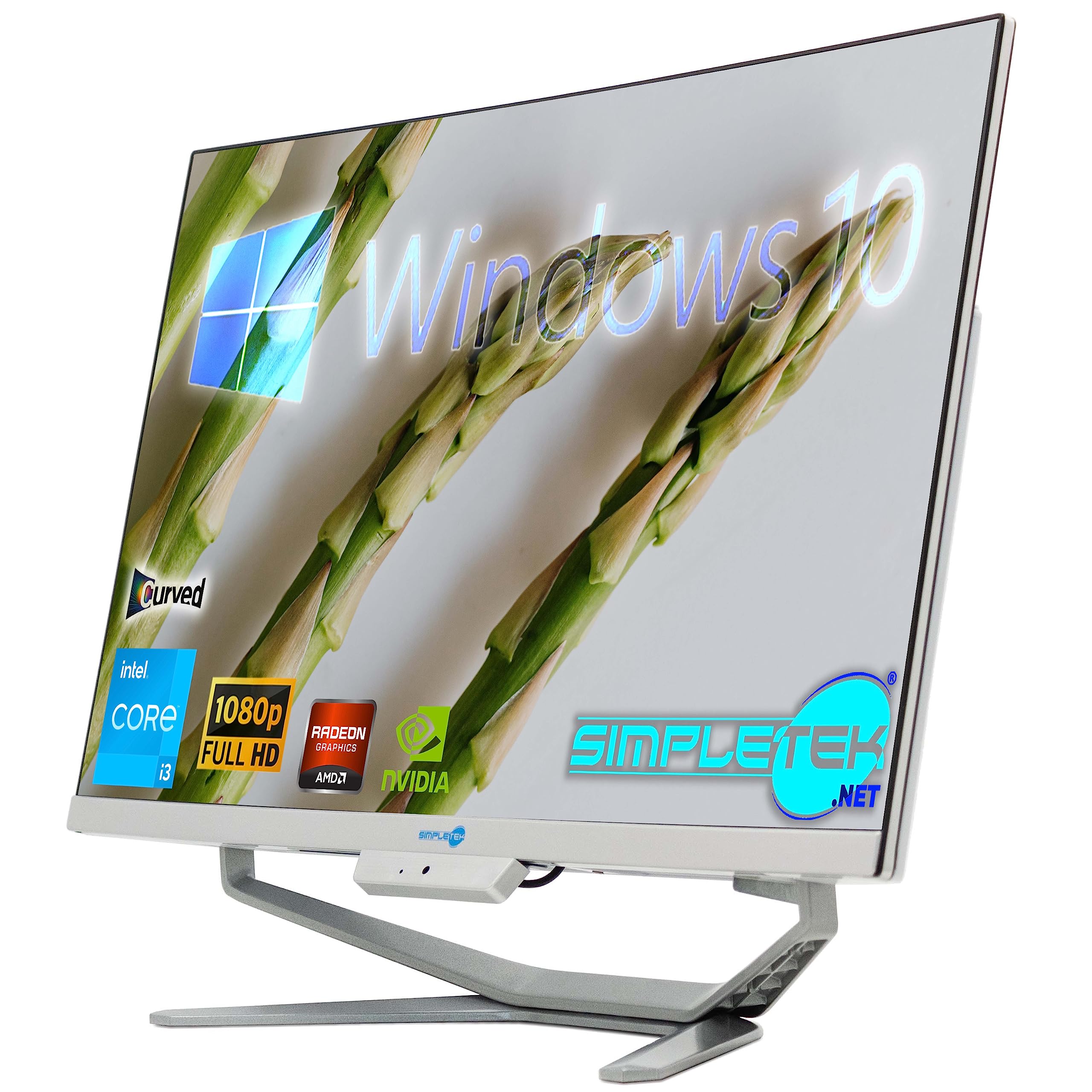 SIMPLETEK - PC All in One con Schermo Curvo 24" Core i3 | Windows 10 Pro | 8GB RAM SSD 480GB | Ideale per Ufficio, Scuola, Casa