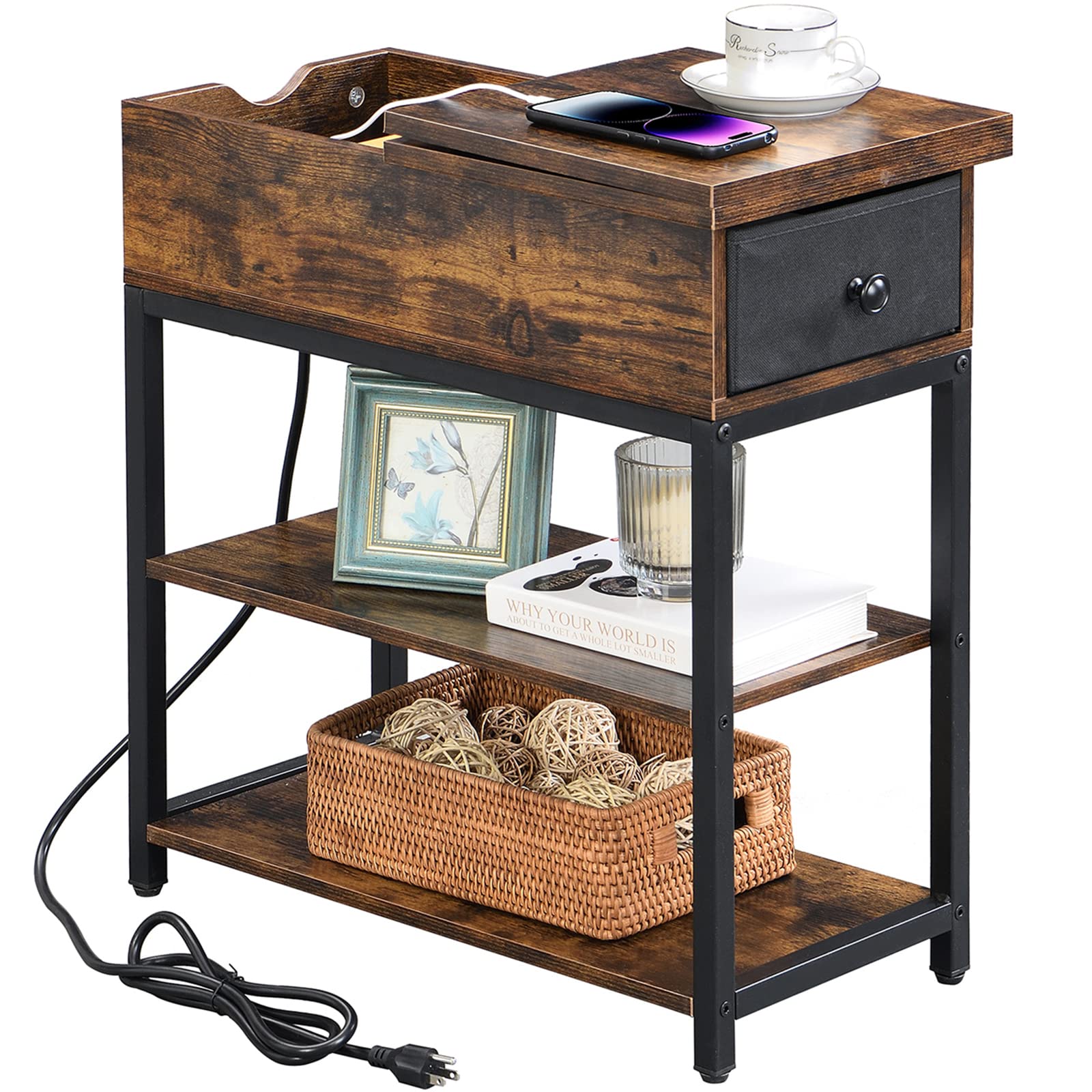 Yoobure End Table with Charging Station, Narrow Sofa Side Table with