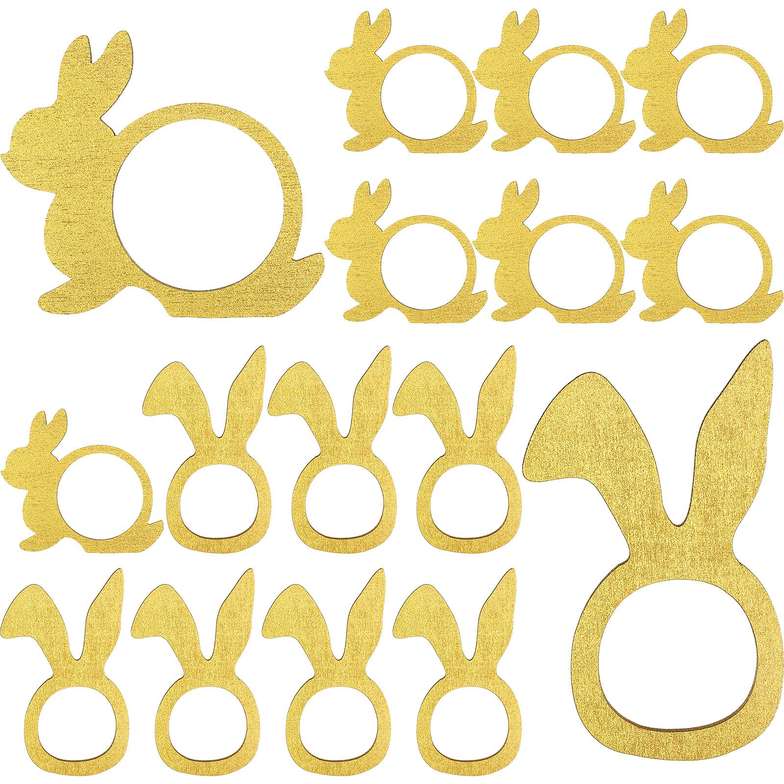 16 Pieces Bunny Rabbit Napkin Ring Easter Napkin Ring Easter Serviette Rings Buckle Holder Wooden Bunny Ear Napkin Rings Wood Napkin Ring for Easter Wedding Holiday Table Decor (Gold)