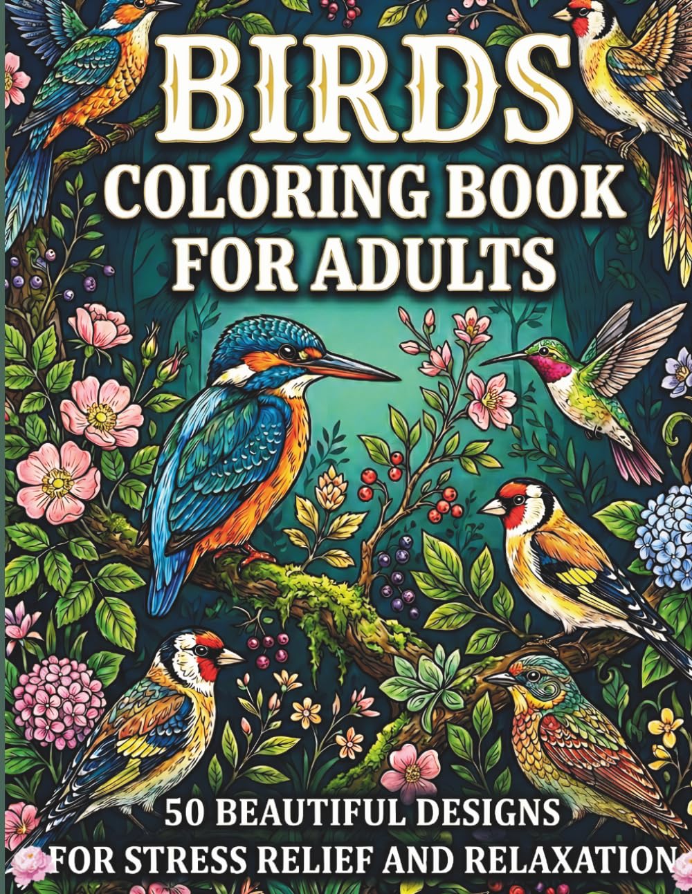 Birds Adult Coloring Book: 50 Beautiful Bird Designs for Stress Relief and Relaxation