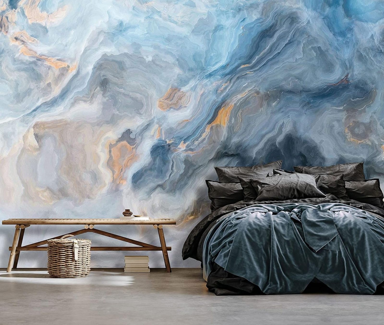 Kfjhgbdshhj 3D Mural Photo Mural-Wallpaper Marble Stone Look Blue Mosaic Abstract Living Room Bedroom,430Cmx300cm Poster - Wall Sticker - Frameless Picture