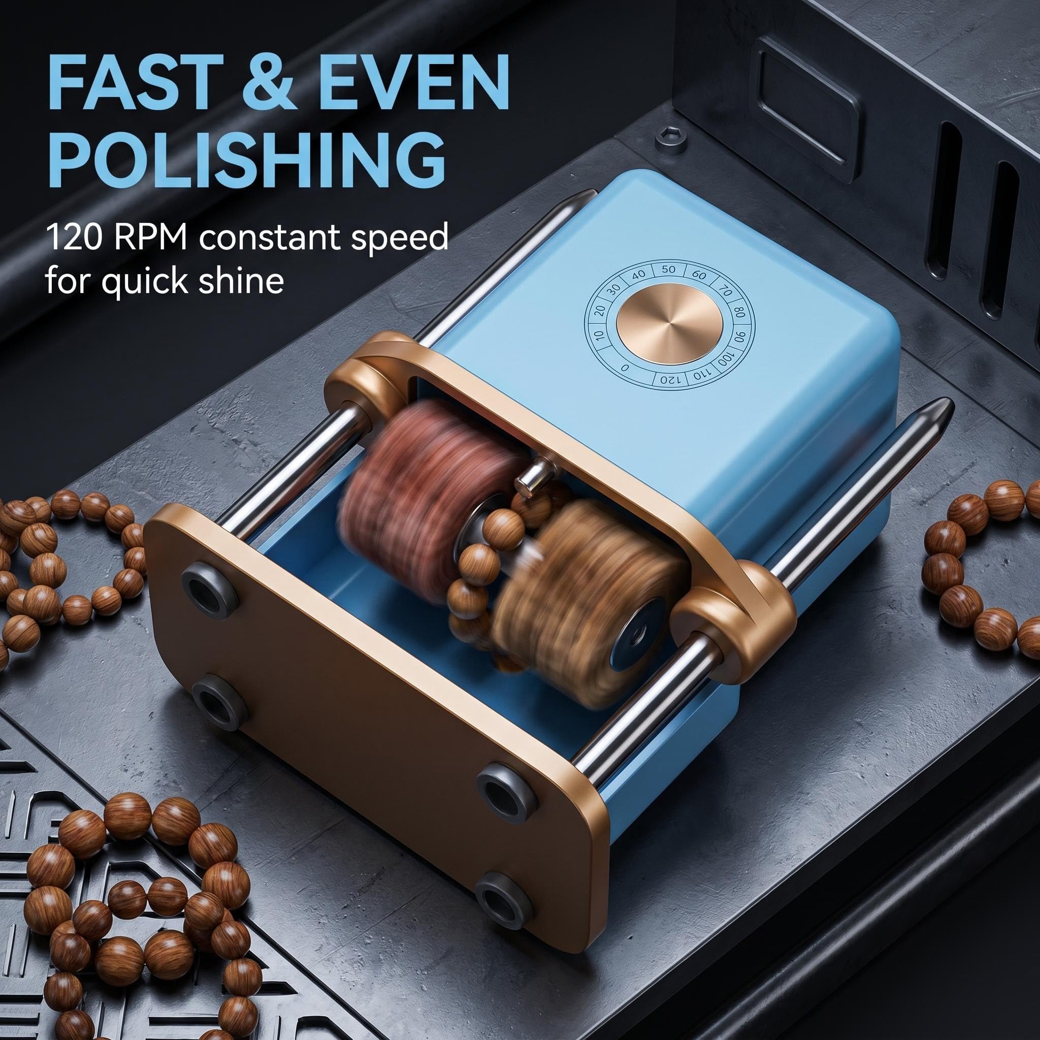 Máquina Eléctrica para Pulir Cuentas para Pulseras de Bodhi, Nueces & Madera - Limpieza Automática, Abrillantado & Pátina con Velocidad Constante 120RPM, Seguridad 24V, 12 Accesorios para un