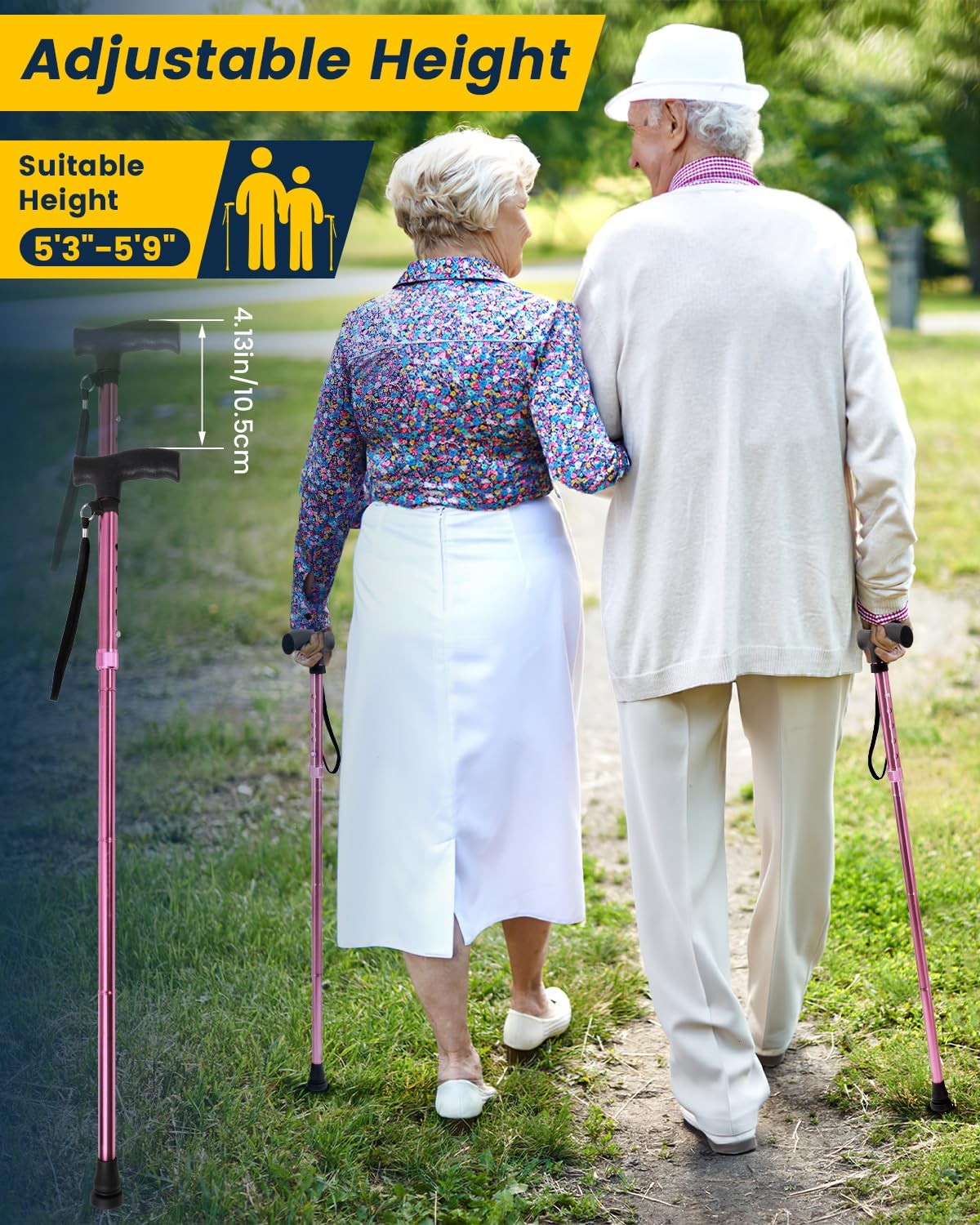Walking Stick for Women Adjustable Folding Walking Sticks for 5.2FT-6.1FT Ladies, 5-Section Different Size Collapsible Cane for Elderly - Image 2