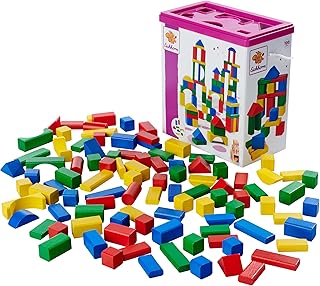 Eichhorn Colourful Wooden Building Blocks In One Shape, Colourful
