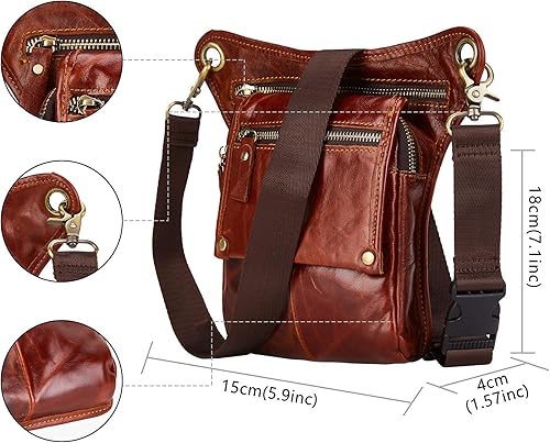 Miniatura 2 de LATÓN TACKS cuero vintage hecho a mano motocicleta al aire libre bicicleta gota cuero pierna bolsa para hombres mujeres muslo bolsa cintura riñonera