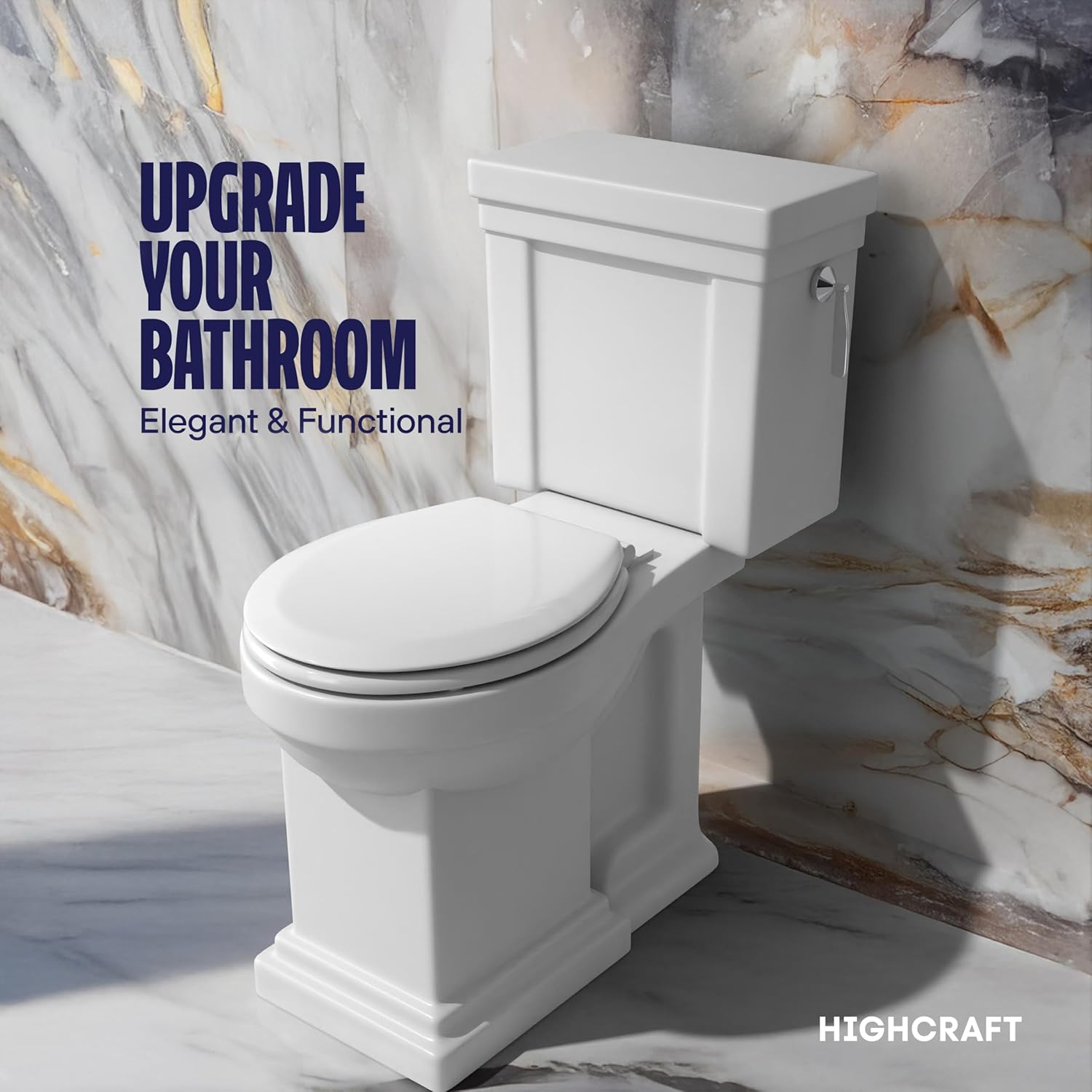 Highcraft W2TSWR Round Molded Wood Toilet Seat Easy Remove ? Adjustable Hinge, White