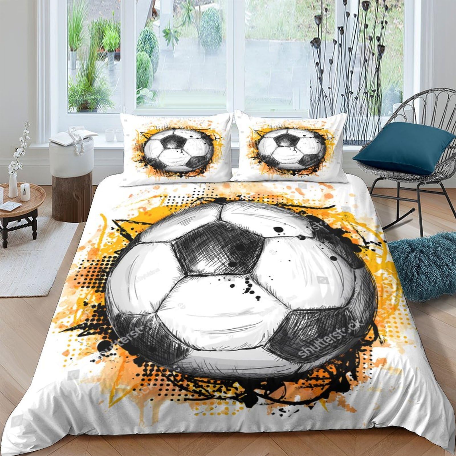 Ctjqhvkz Style-7 3D Printed Graffiti Soccer Ball Fitted Sheet Microfiber Soft Anti-Slip Bed Cover For Bedroom Dorm Mattress Decor Single（135X200cm）