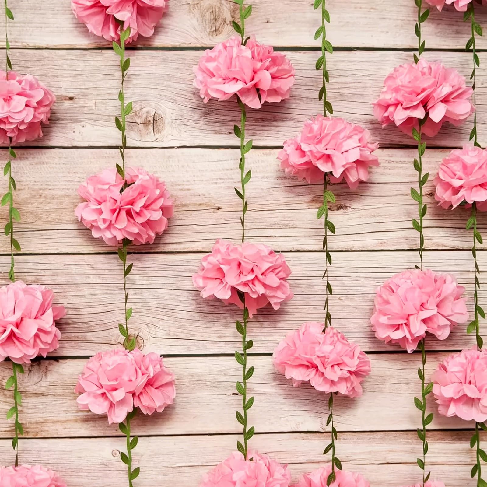 rflaueo 2Pcs Pink Paper Flower Garland, Summer Hanging Pink Flowers, Artificial Floral Hanging Streamer for Wedding Backdrop, Afternoon Tea Decor, Birthday Party, Spring Home Wall Decor(L75-1)