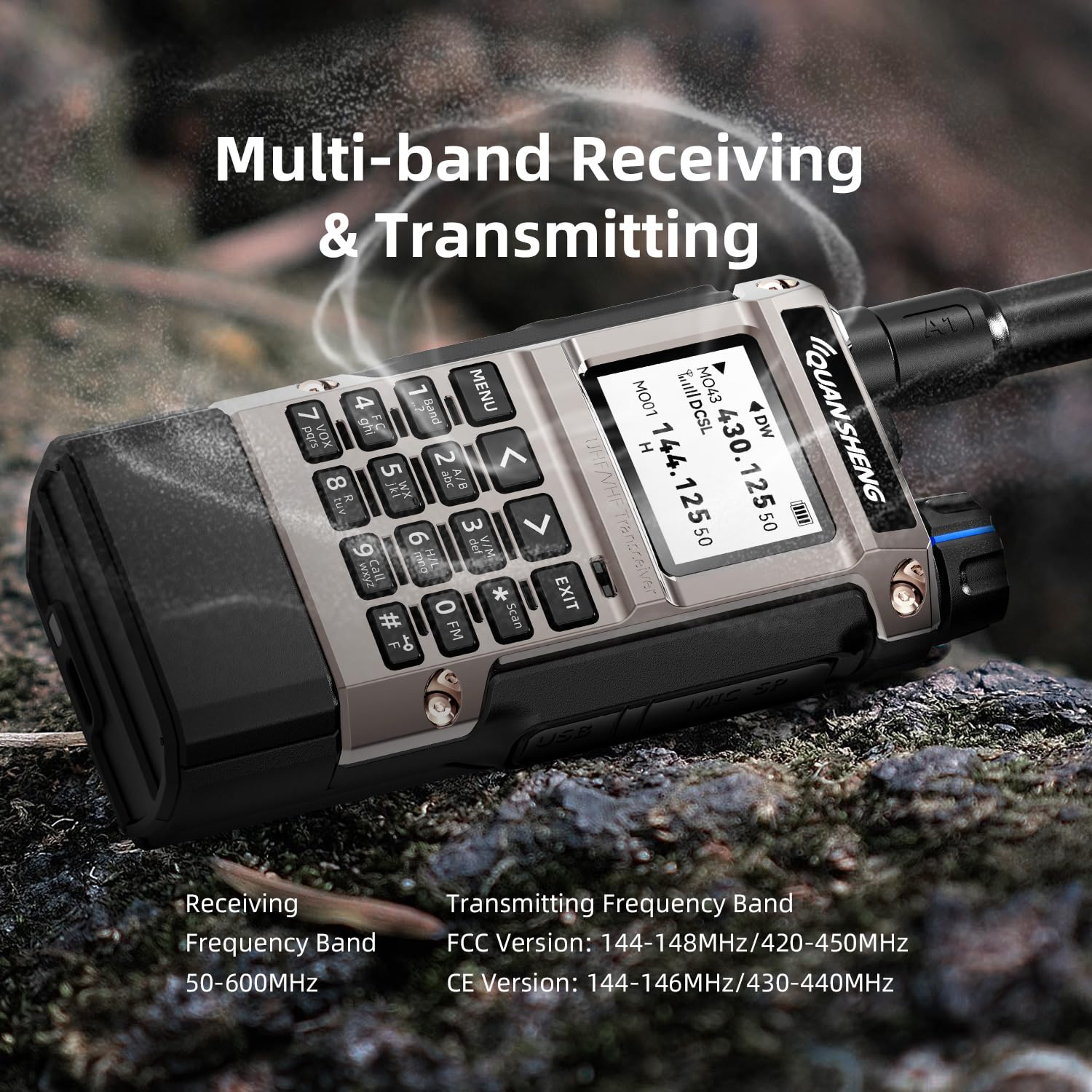 QUANSHENG Breitbandradio UV-K1 (8) Walkie Talkie Handheld Ham Radio, 2500mAh, Akku mit hoher Kapazität, 50-600MHz, Full Band Empfänger, Air Band, One Key Frequency Match, Wireless Copy, NOAA
