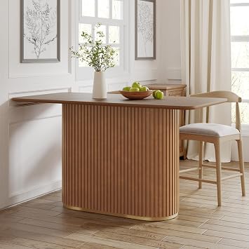 Christopher Knight Home Coadt 63 inch Counter Height Table for 4-6, Modern Kitchen Island Table with Tambour Paneling, Industrial Style Pedestal Counter Furniture for Dining Living Room, Natural Ash