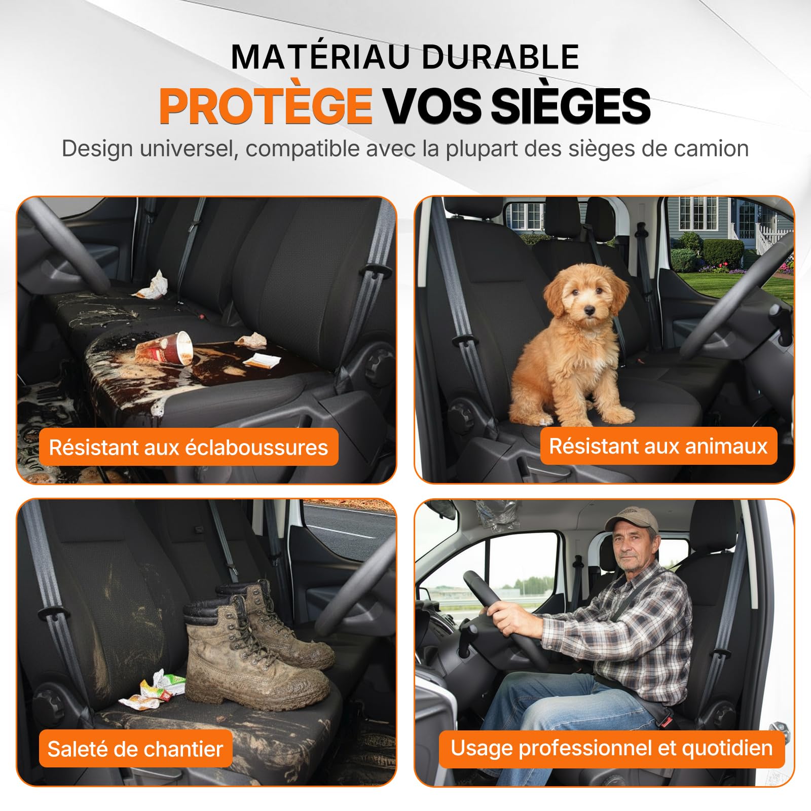 Housse de Sièges Universelles pour Camionnette Couverture de Siège de Camion, Ensemble De Housses 1+2 Faux Cuir pour Le siège Avant de conducteur de Van et Le siège Double de Passager Protection