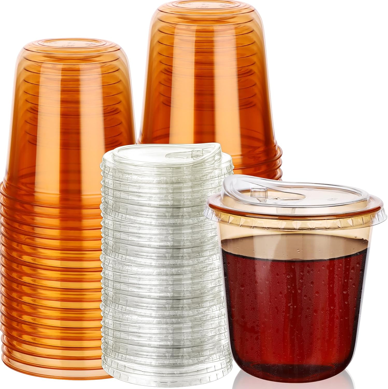 50 Sets Disposable Stemless Glasses With Strawless Sip Lids,PET Drinking Cups,Clear Plastic Coffee Cups for Iced Coffee, Smoothie, Cold Beverage, Drink Shop and Christmas Party Supply (Orange, 12 oz)