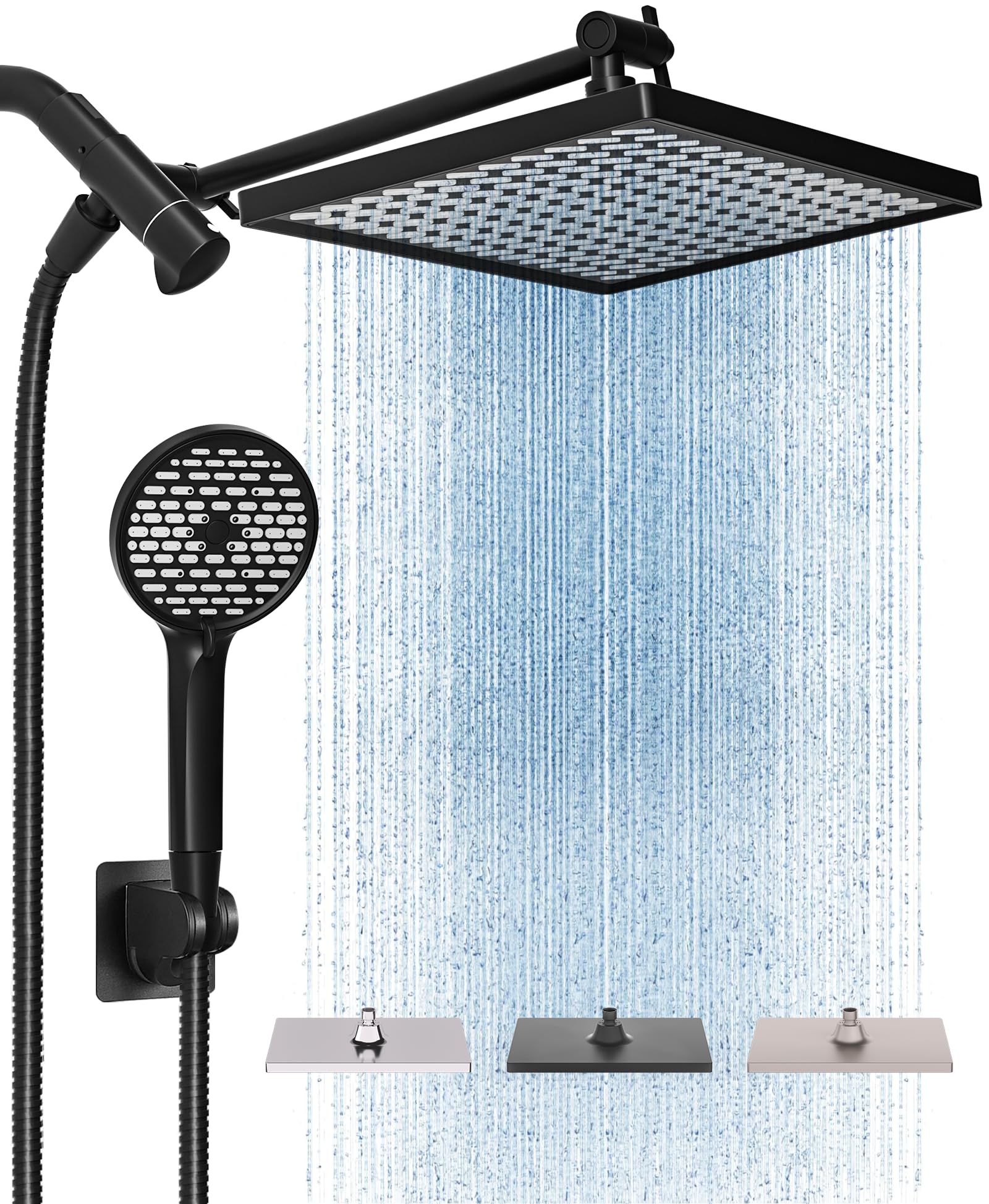 Cobbe 11.8 Inch Rain Shower Head with 6 Modes Handheld Water Spray，High Pressure Showerhead Combo with 11 Inch Adjustable Extension Arm, Black