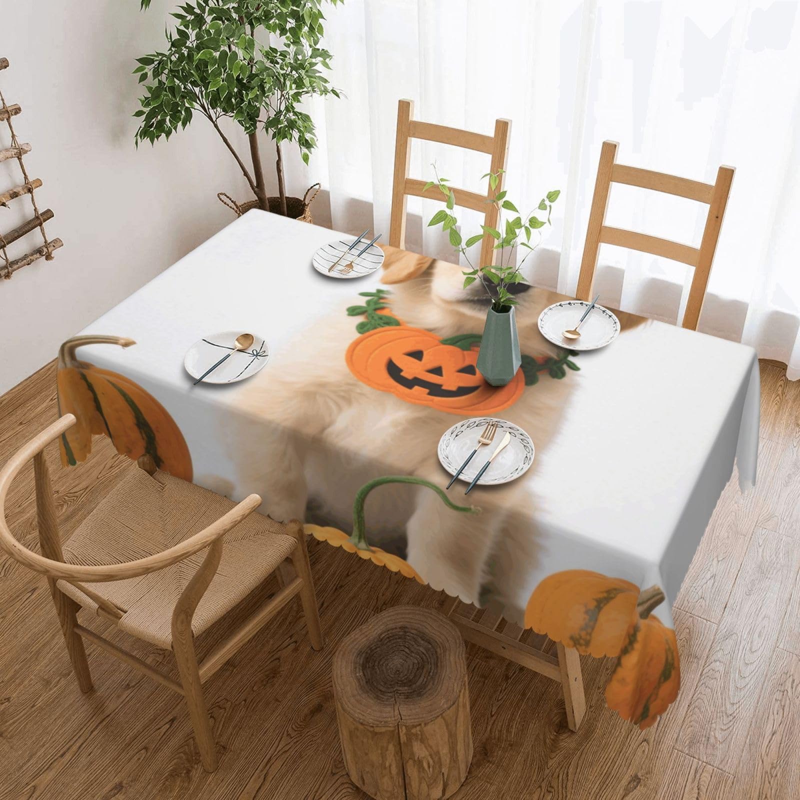 FekiLoot Rectangle Tablecloth 54 X 72 Inch, Classic Stain ‎Resistant Table Cloth Reusable Washable Table Cover Pumpkin Dog Tabletop Decor for Kitchen Dining Party Indoor Outdoor Use