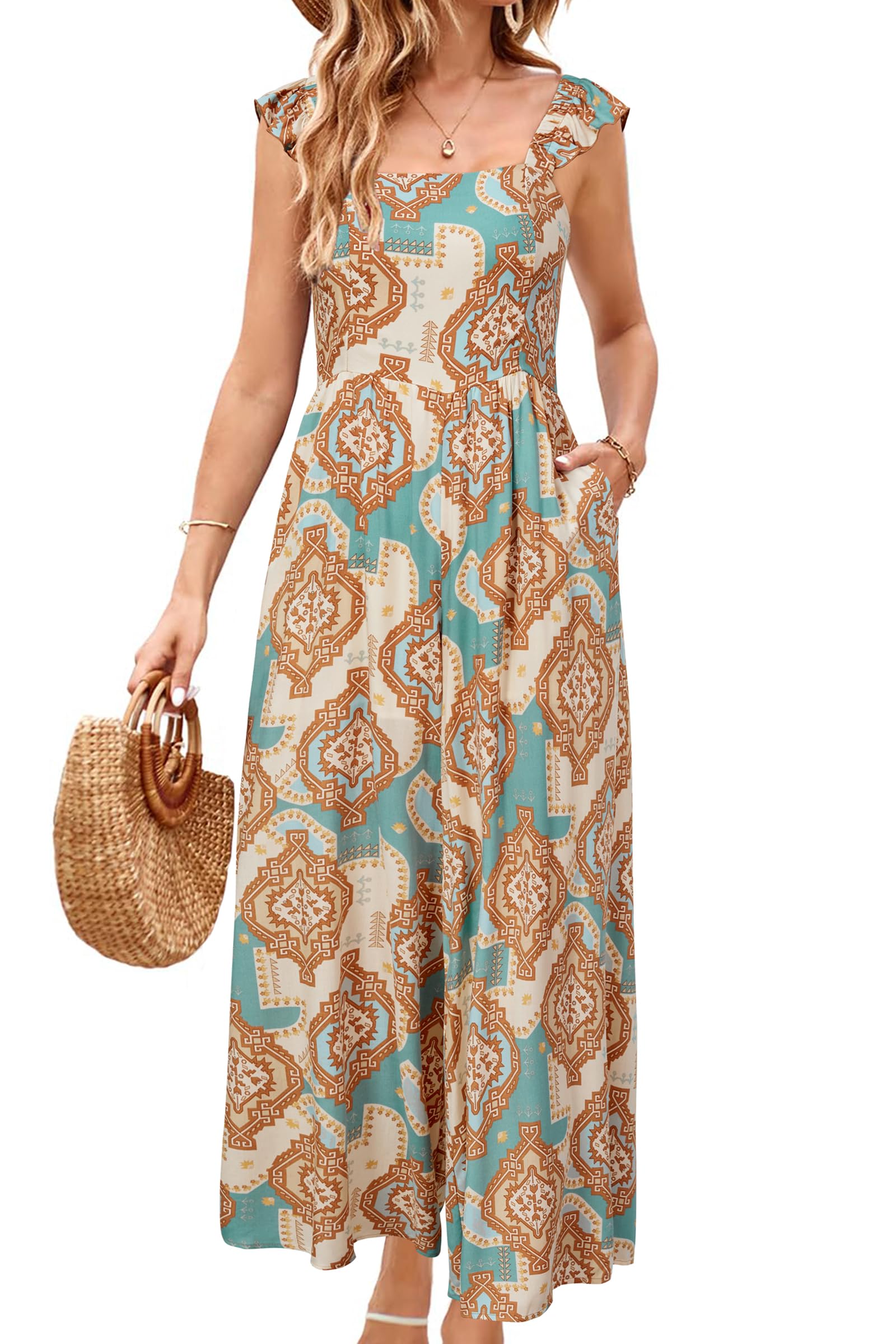 LAISHEN Jumpsuit Damen Elegant Sommer Rüschen Ärmellos Festlich Hochzeit Lang Overall Weites Bein Outfits mit Taschen