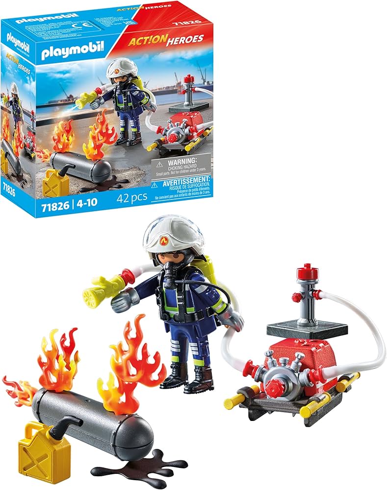 Amazon.com: PLAYMOBIL 71826 Pompier pompe a eau & réservoir