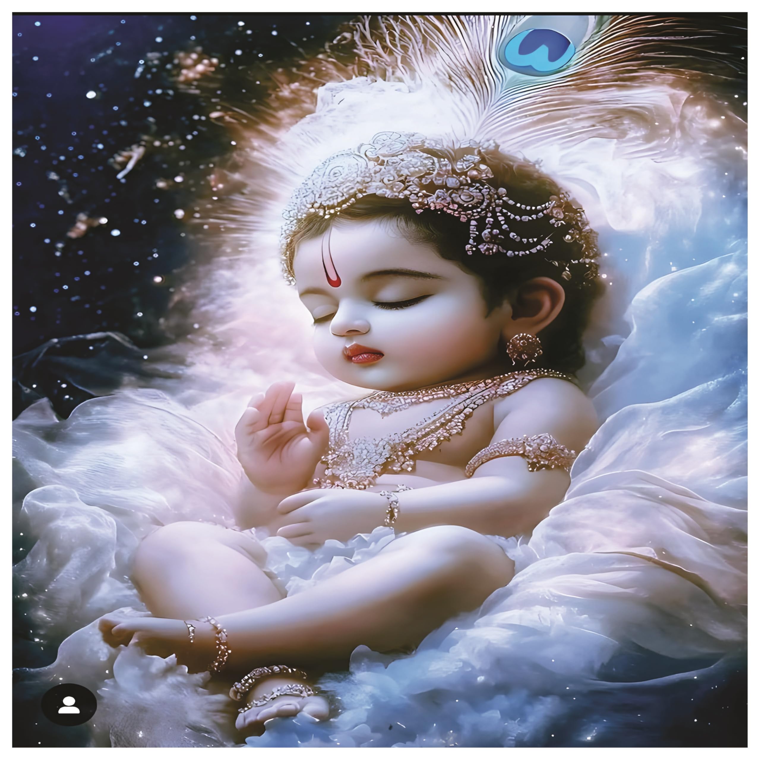 Omdecor Cute White Baby Krishna God Wall Poster For Pooja Room Living Room Office Size 45Cm X 45Cm