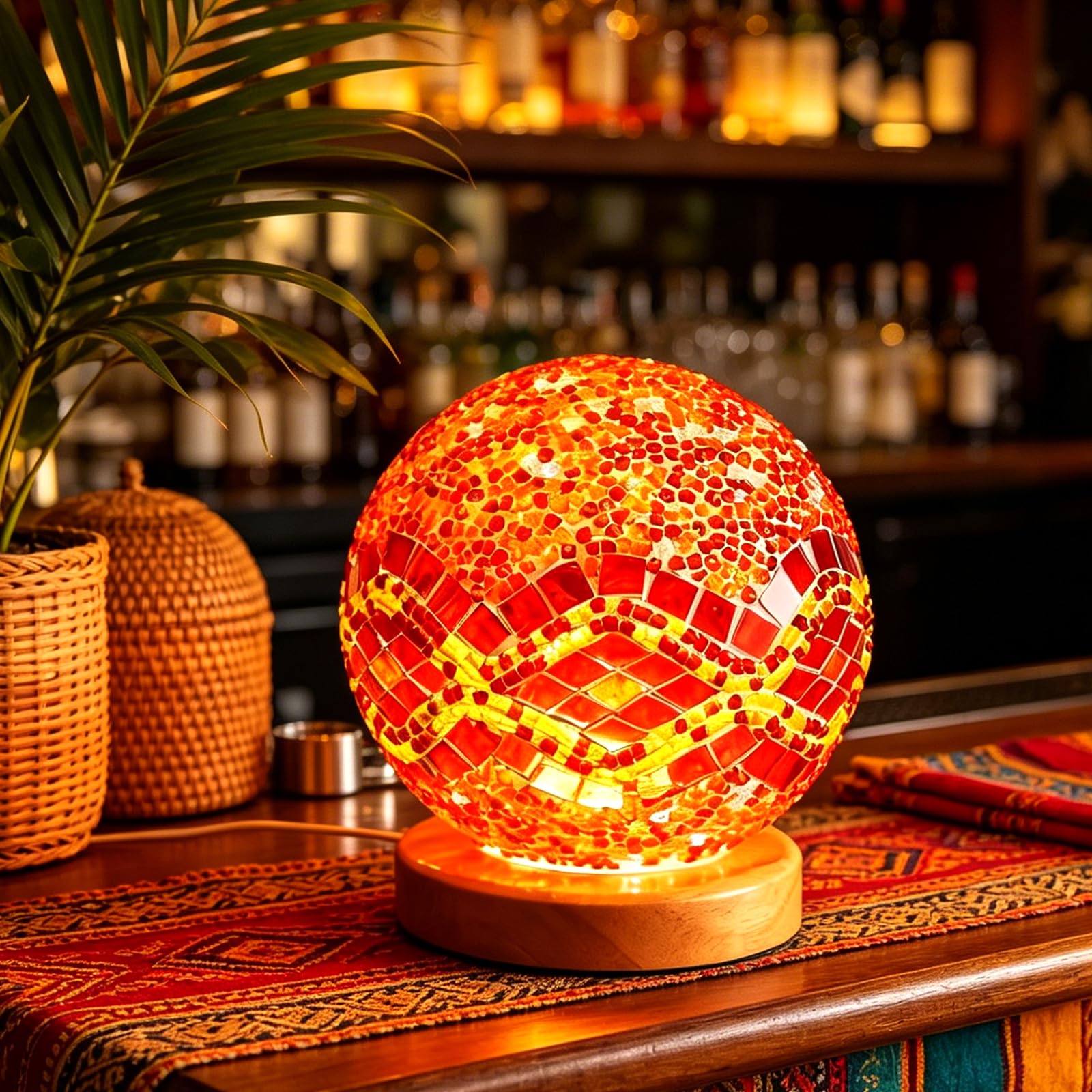shulovehua Retro Baroque Desk Lamp USB Power Dimmable Design Mosaic Glass Night Light Suitable for Bedroom Headboard Dressing Table Bar Christmas Decorative Lights (Baroque B - Orange)
