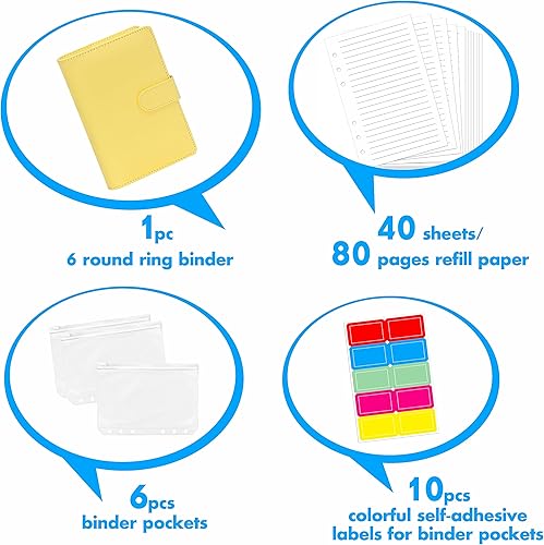 Miniatura 2 de Carpeta de presupuesto de piel sintética con 40 páginas de papel de relleno de hojas sueltas, carpeta de anillos de acero inoxidable, 6 bolsas con