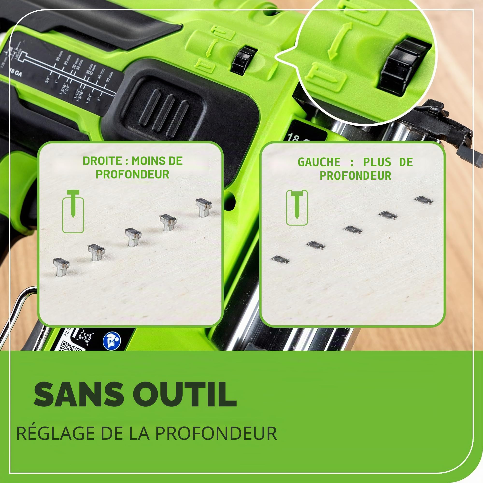 Greenworks Cloueuse Brad sans balais 24 V 18 GA - Agrafeuse sans fil, outil uniquement