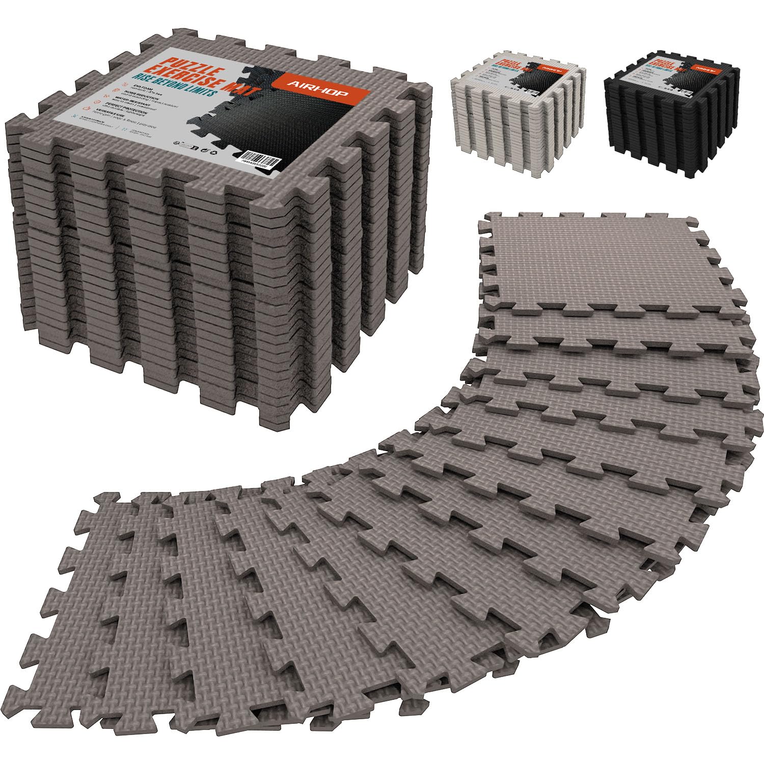 AIRHOP Set da 18 Pezzi Tappeto Palestra Puzzle in EVA ad Alta Densità, Ammortizzante e Antiscivolo, Ideali per Fitness, Yoga e Sport, Perfetti per Home Gym e per il Pavimento della Palestra, 30x30 cm