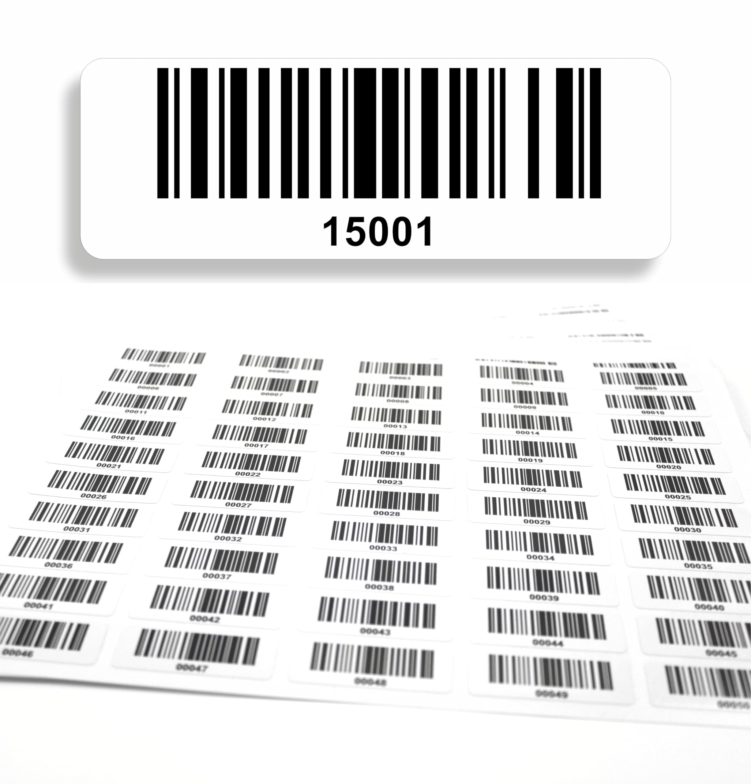 Etykieta z kodem kreskowym 1000 sztuk samoprzylepna, etykiety ciągłe 5-cyfrowe 15001-16000, testy elektryczne, certyfikacja DGUV, kod linii elektrotechnicznej128, 50x17 mm