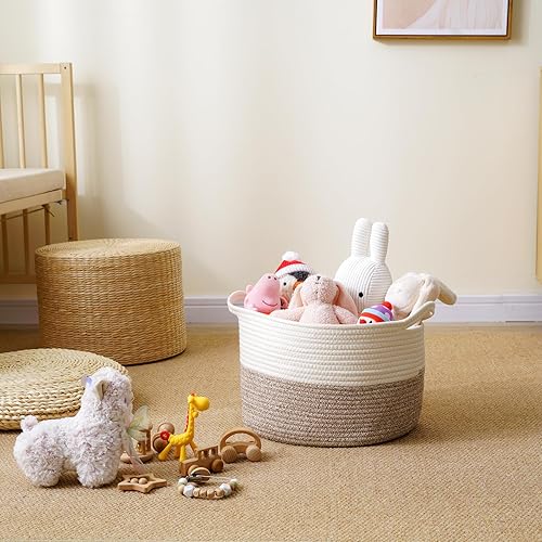 Miniatura 7 de JIA QAQ Cestas cuadradas de cuerda de algodón con asas para juguetes, hogar, guardería, cestas de regalo tejidas hechas a mano para almacenamiento y