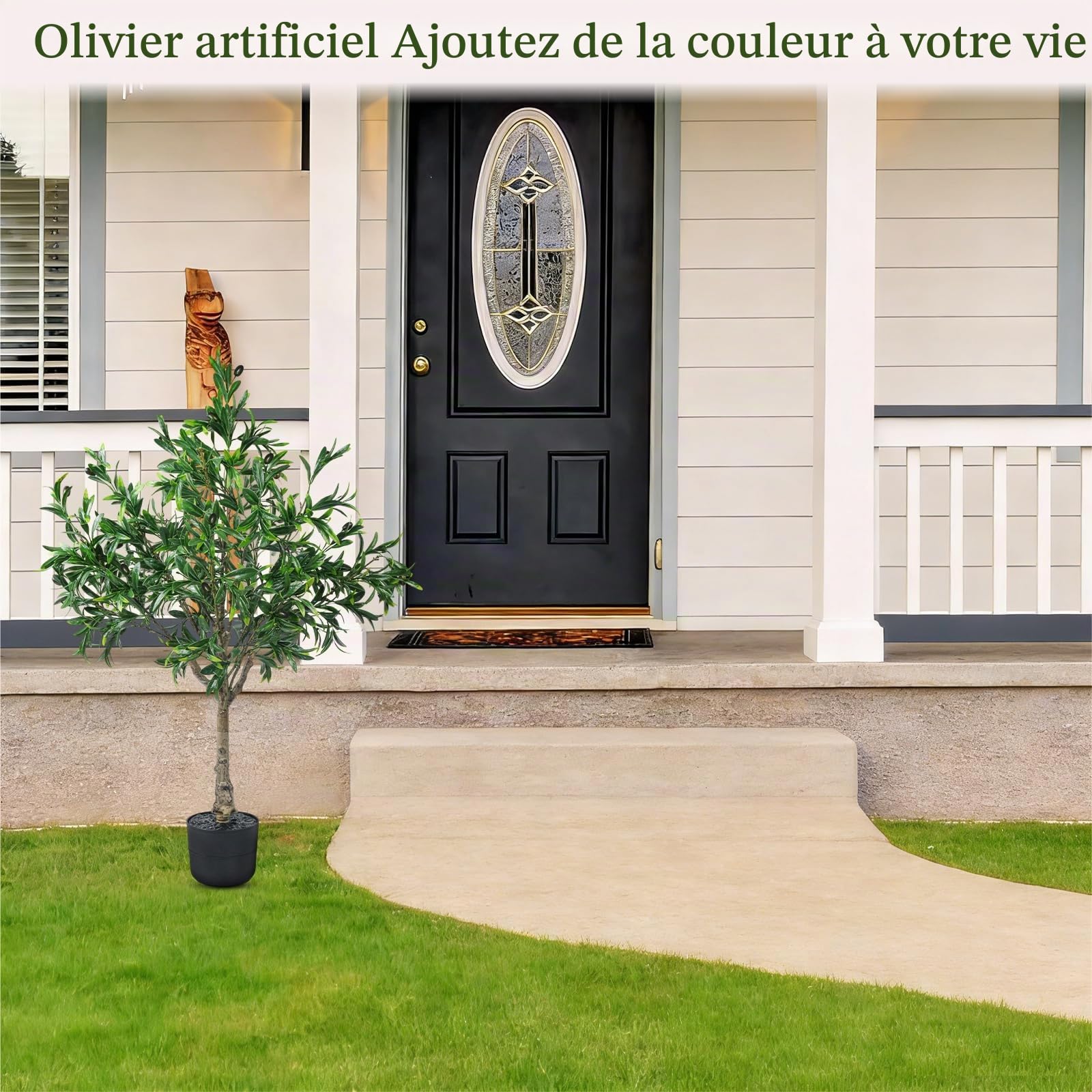Oliviers artificiels pour intérieur et extérieur, 1 m, olivier artificiel en pot, grandes plantes d'olivier avec jardinière, tronc d'olivier naturel, feuilles de fruits réalistes pour la maison, le