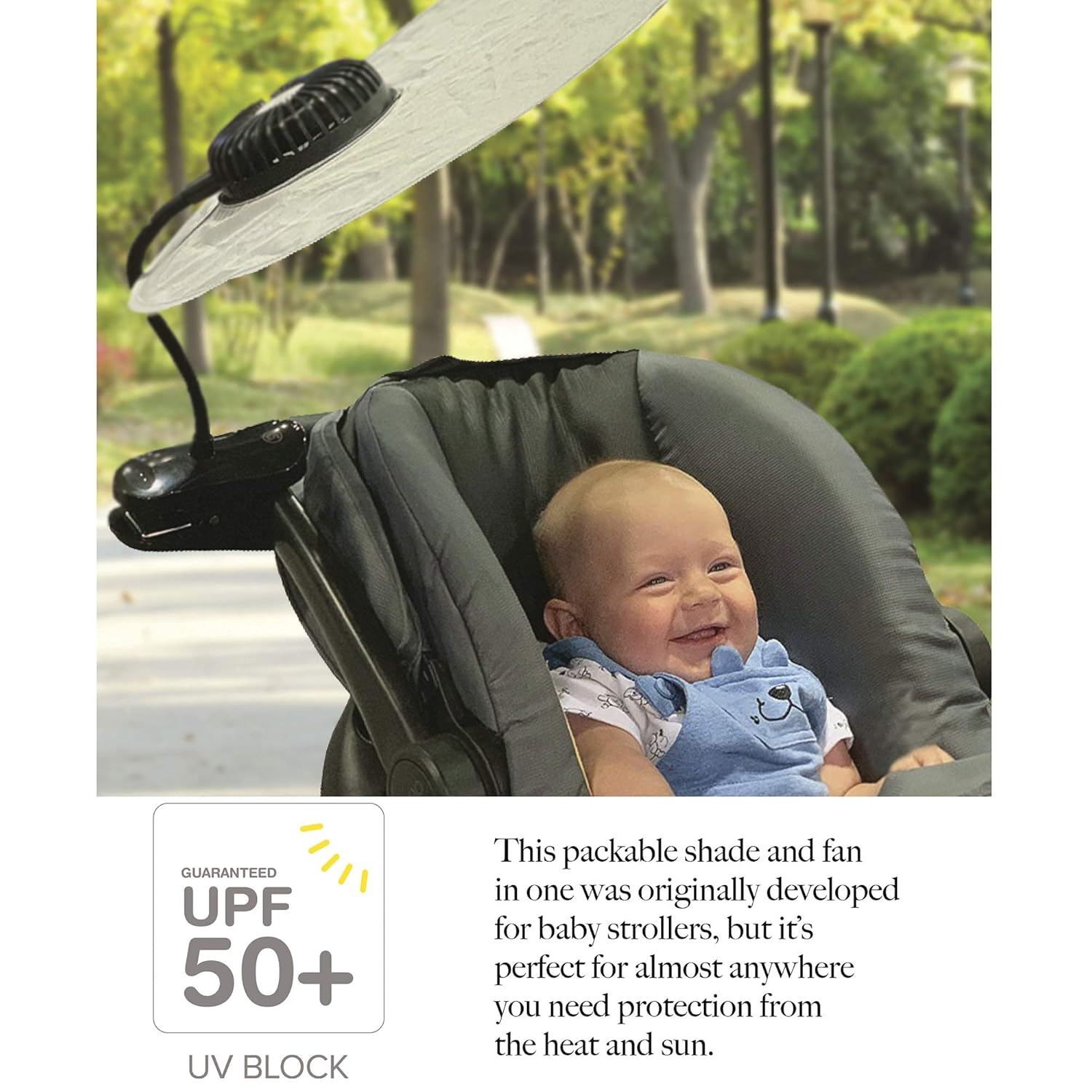 COOLSHADE UPF50 Sunshade by BUGGYGEAR - Easy Folding and Take with You Anywhere - Clamp it on a Chair or Baby Stroller - Collapsible, Compact, and Easy to Use - Protect Your Babys from The Sun