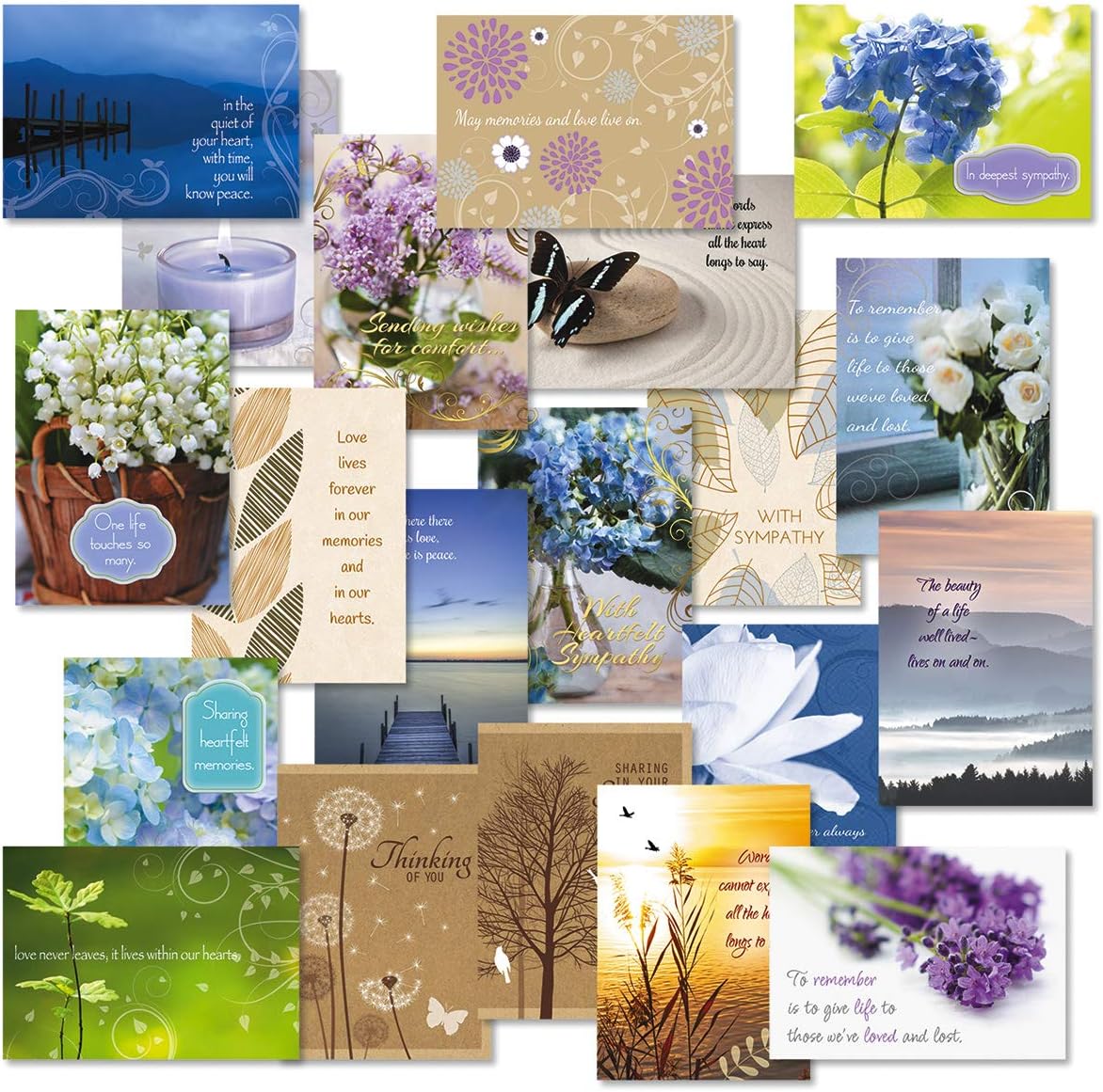 Current Mega Sympathy Cards with Envelopes- Set of 40 Bulk Assortment II (20 Designs), Large 5" x 7" Condolences Cards, Sentiments Inside, White Envelopes