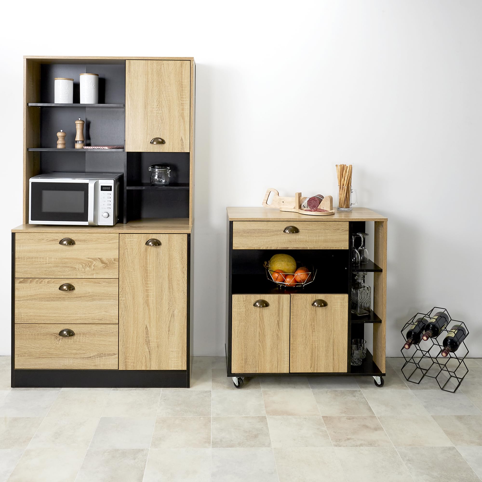 HOME DECO FACTORY Seifenspender Keramik Soft-Touch Schwarz | Küchenwagen, Holz, Mehrzweckaufbewahrung, auf Rollen, für Küche und Esszimmer, großes Modell, schwarz