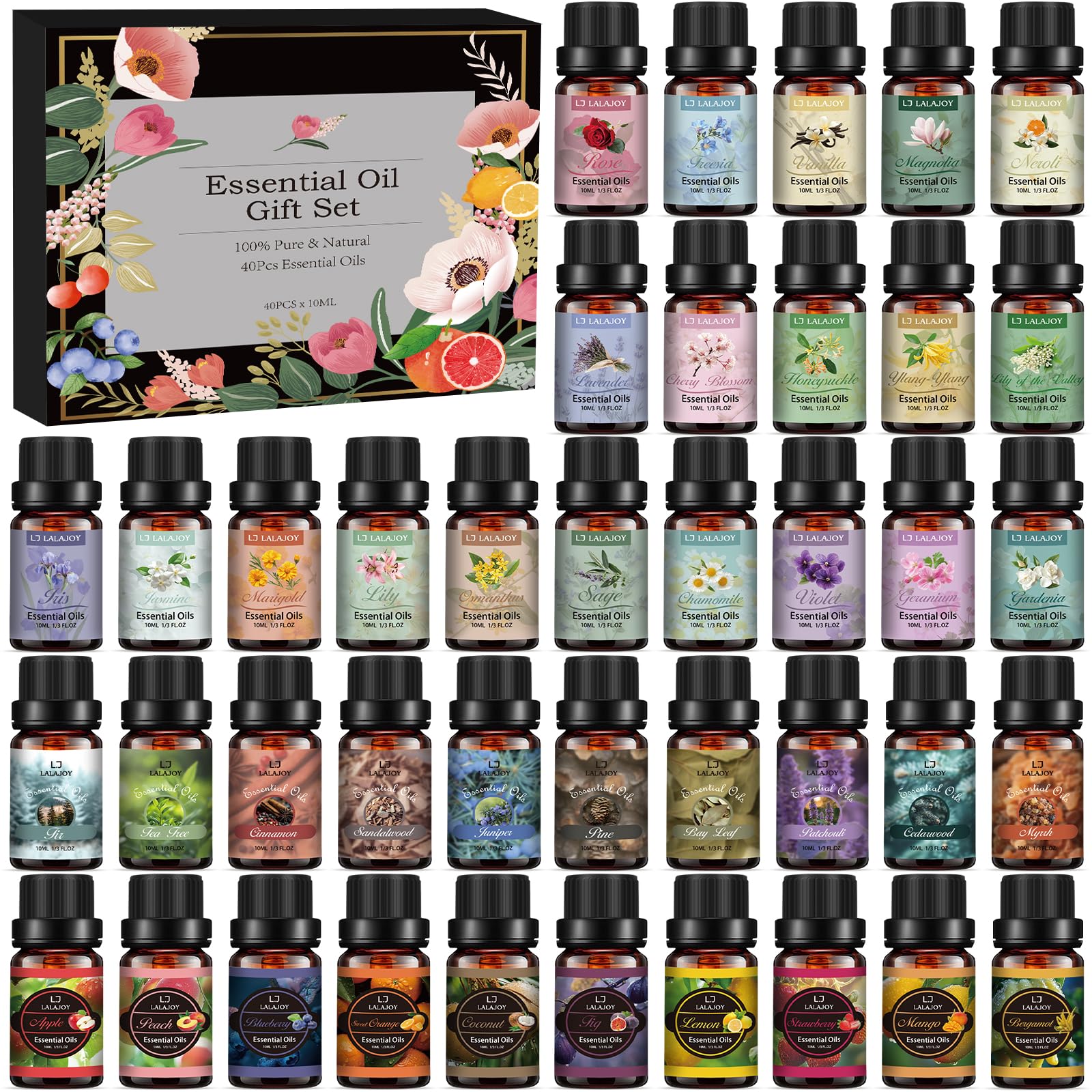 Kit Huiles Essentielles - 40 x 10 ML Huile Essentielle Aromathérapie Pures & Naturelle, pour Diffuseur, Massage, Bougies, Yoga, Aromathérapie et Humidificateurs
