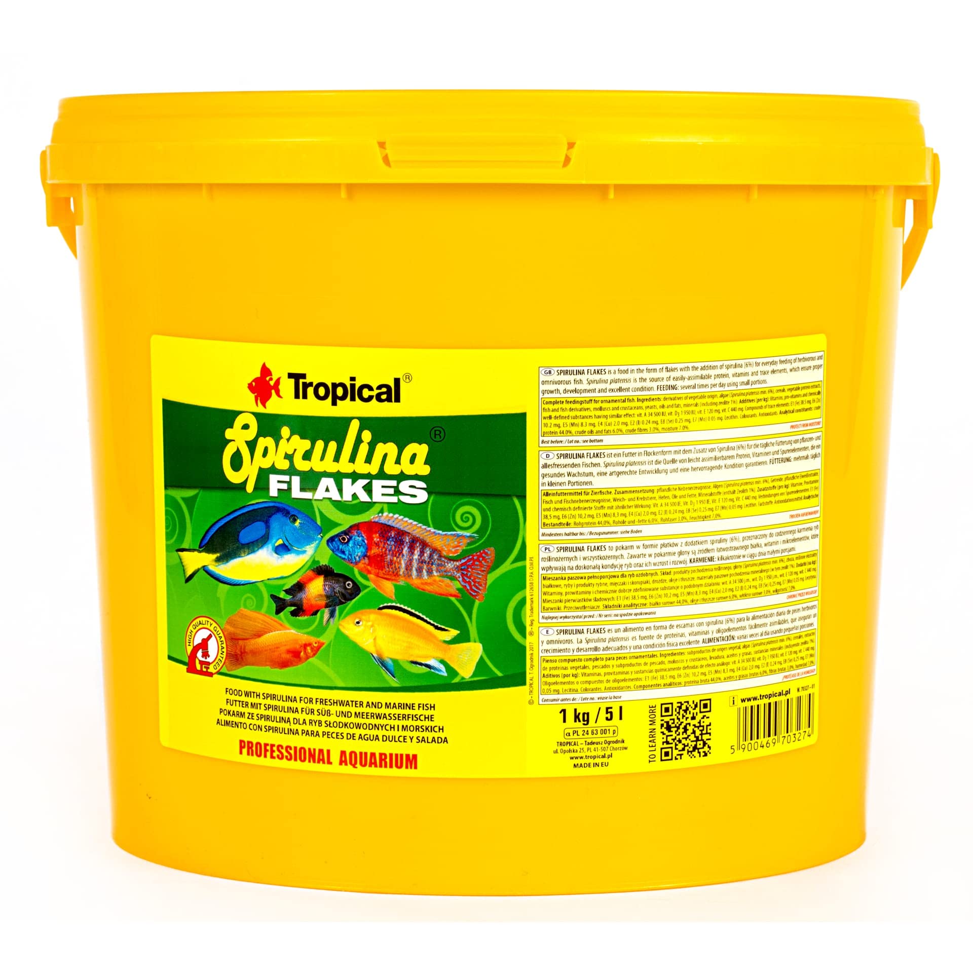 SPIRULINA Flakes 5L / 1kg - Alimento con spirulina para Peces de Agua Dulce y Salada