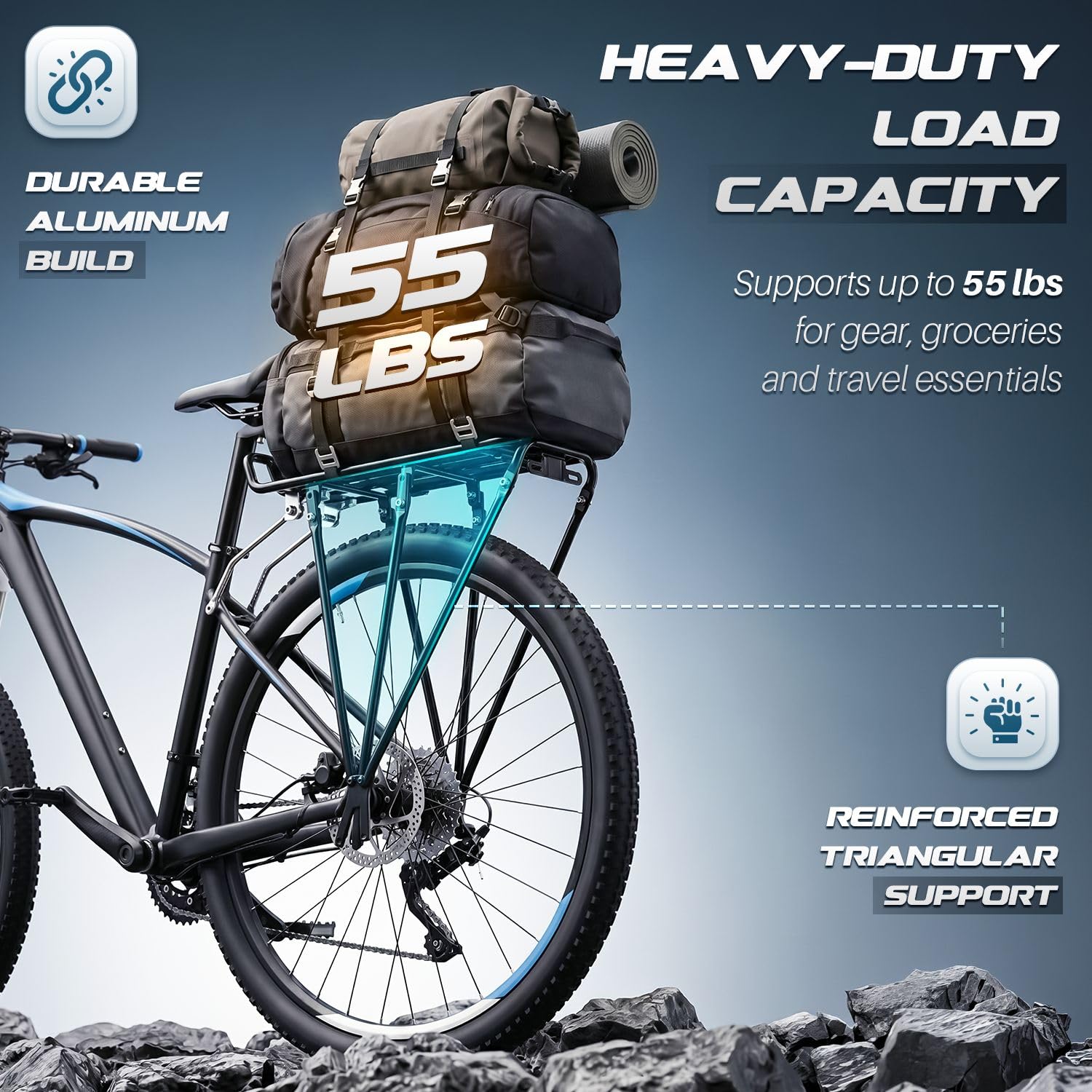 Flexzion Porte-vélo réglable, capacité de 49,9 kg, Noir – Porte-Bagages arrière de vélo, Tige de Selle arrière en Aluminium pour Roues de 66 à 71,1 cm avec matériel Inclus