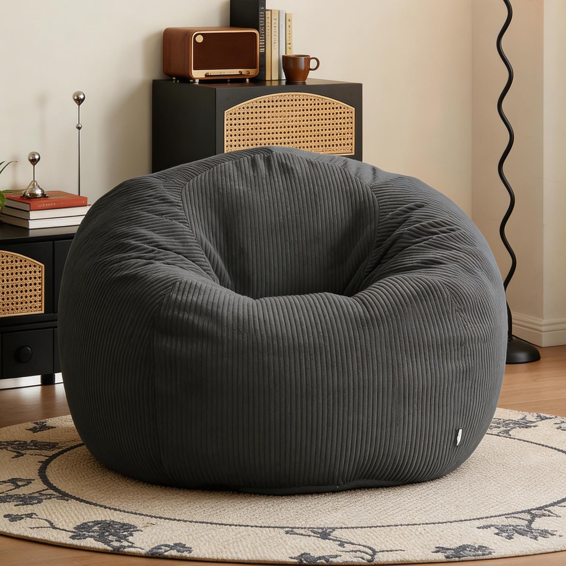 HomeMiYN Giant Bean Bag Chair for Adult Foam Filling Included Circle Grey