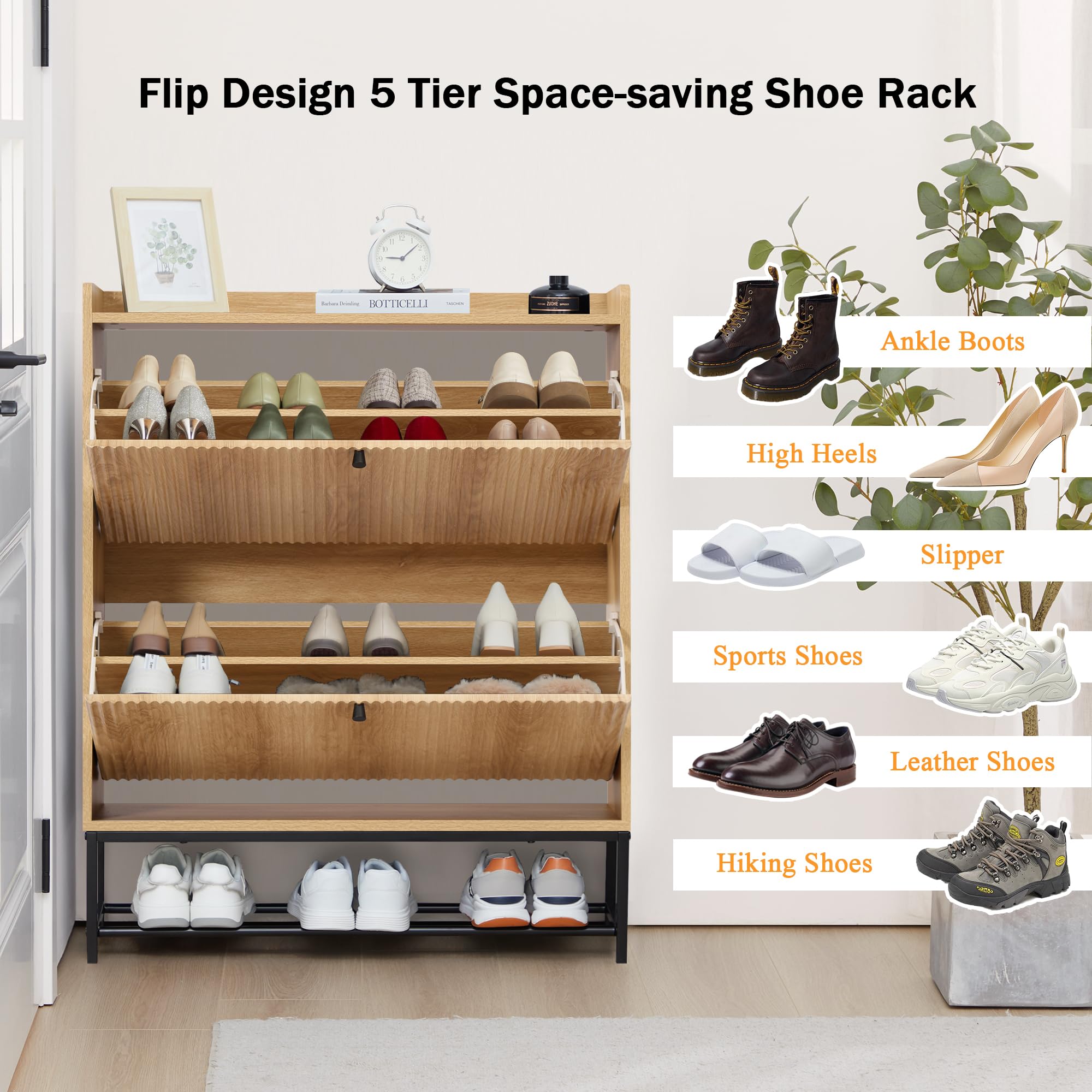 Pattern Shoe Cabinet - Organizador de almacenamiento de doble capa, doble puerta, diseño moderno y duradero con estantes ajustables