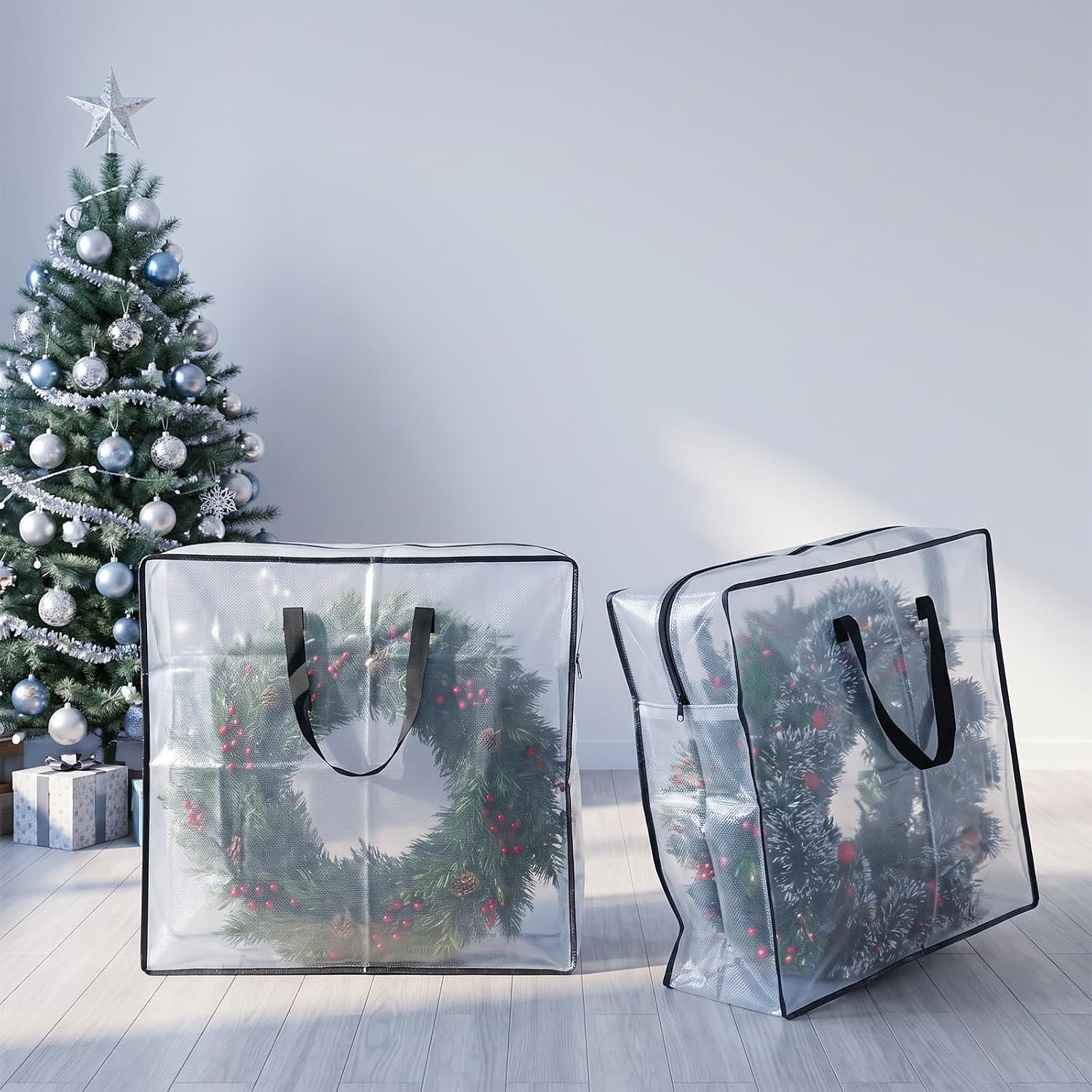 Medium Storage Bag, Clear Under Bed Storage Bag with Zippers and Handles