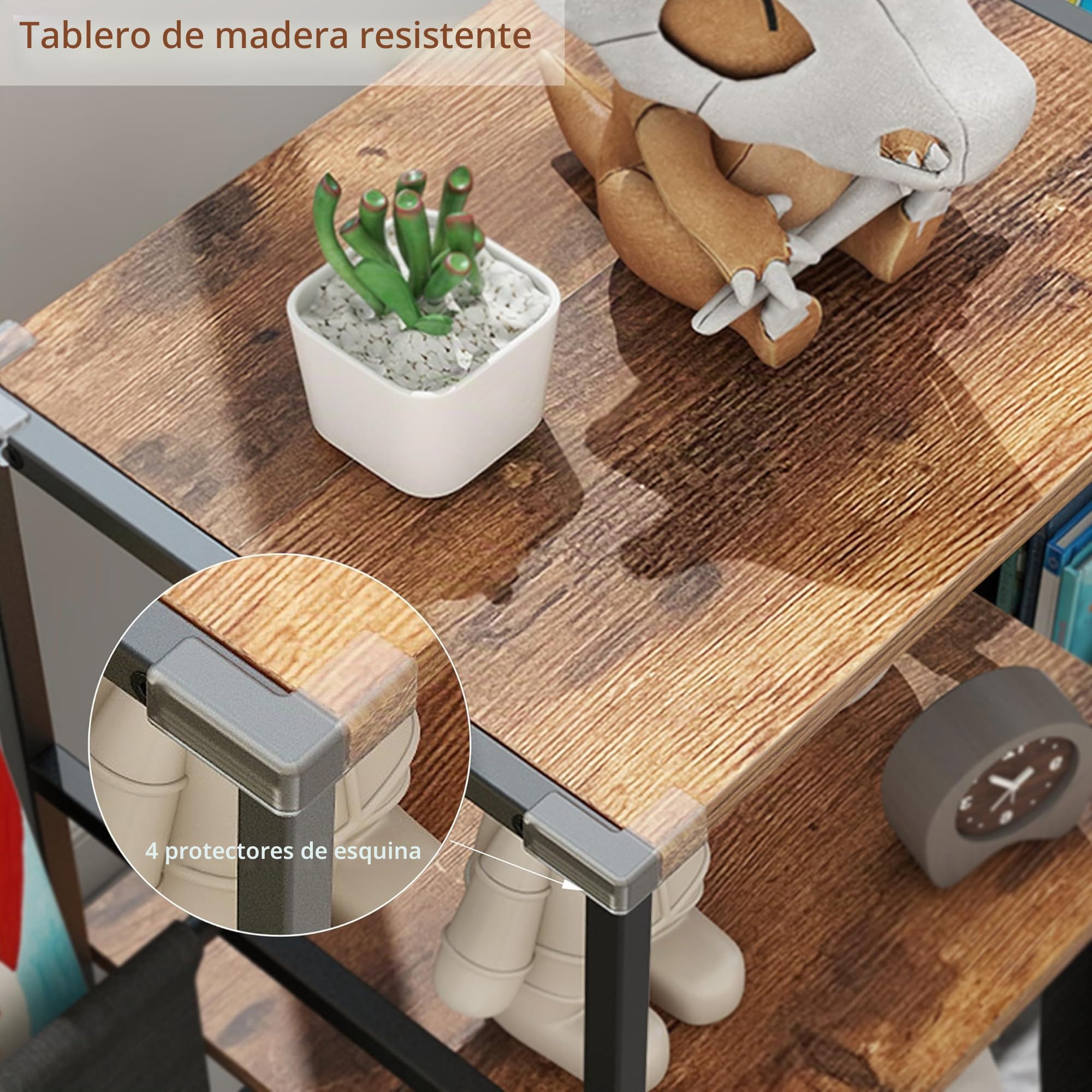 VEDECASA Estantería de libros mesa auxiliar con estante de 3 niveles para vinilos, soporte para discos de vinilo para sala de estar, mesa auxiliar con reproductor de vinilos para hasta 200 álbumes