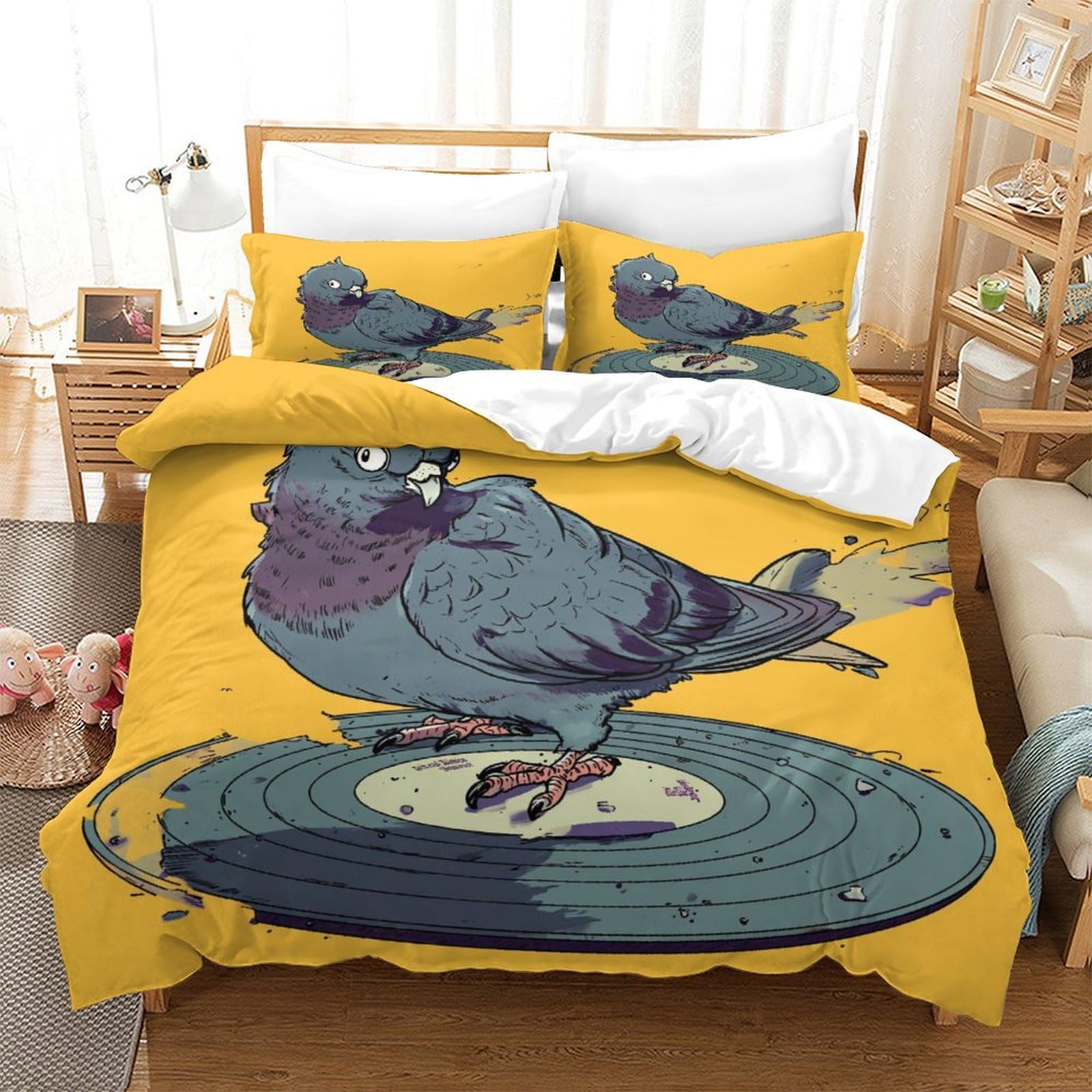 Housse de couette 260x220 sans repassage motif pigeon mignon 3D