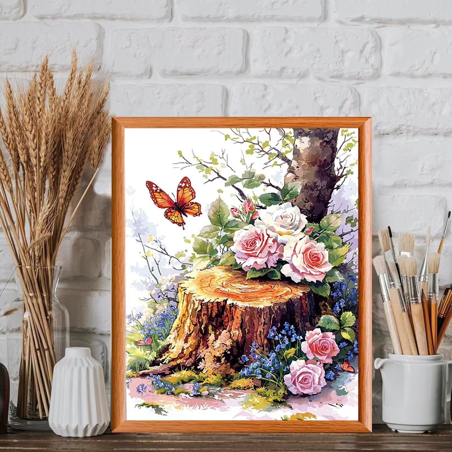 Malen nach Zahlen Erwachsene Schmetterling mit Baumstumpf, 70x90cm x-379 | Handgemalt Ölgemälde Kit für Mädchen Jungen ab 7 8 9 Jahre, Rahmenlos, für die Wanddekoration zu Hause, DIY Acrylmalerei