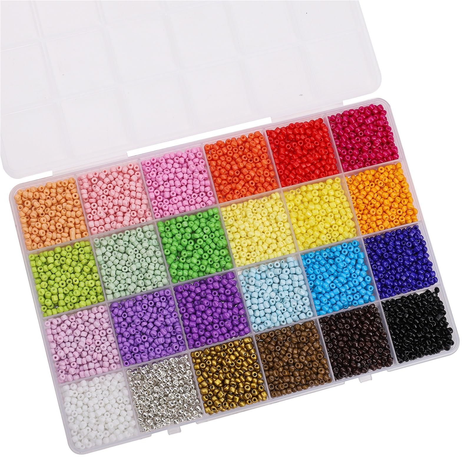 QuxetlRyz Craft Beading Kit 5200pcs 3mm Glass Seed Beads Kit 24 Grid Organizer Box for DIY Bracelet Necklace Earrings Jewelry Making Beading Supplies(Color7)