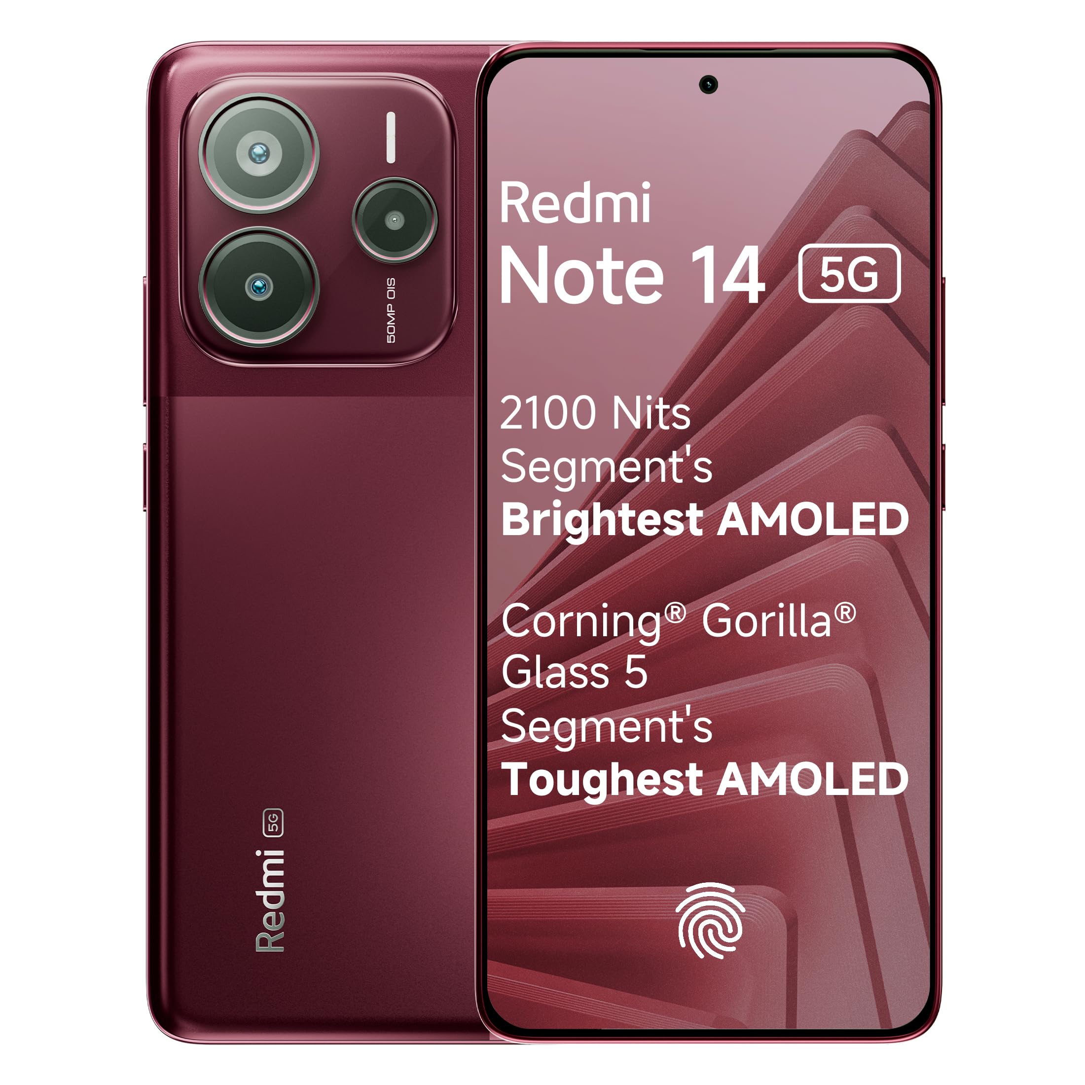 Redmi Note 14 5G Crimson Art (8GB RAM 256GB Storage) | Global Debut MTK Dimensity 7025 Ultra | 2100 nits Segment Brightest 120Hz AMOLED | 50MP Sony LYT 600 OIS+EIS Triple Camera