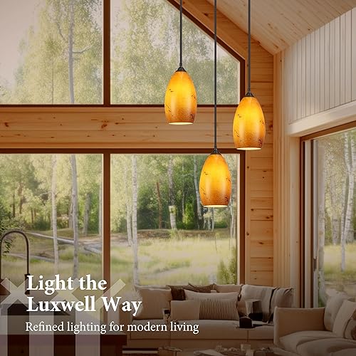 Miniatura 5 de Iluminación colgante, moderno vidrio de color ámbar soplado a mano, lámpara colgante ovalada, acabado de bronce aceitado para cocina, comedor,