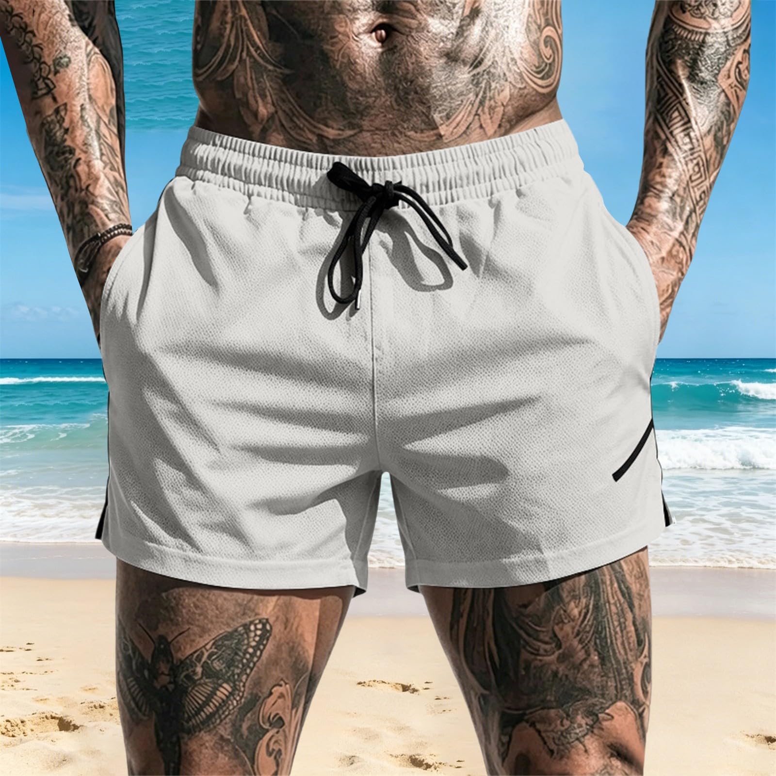 Pantaloncini sportivi da uomo elasticizzati: pantaloncini corti ad asciugatura rapida, traspiranti, vestibilità ampia, vita elasticizzata, con coulisse, gamba dritta, per jogging